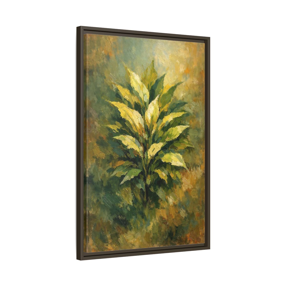 Side Mockup 12. Nature Plant Green And Gold Plant shown as stretched canvas wall art