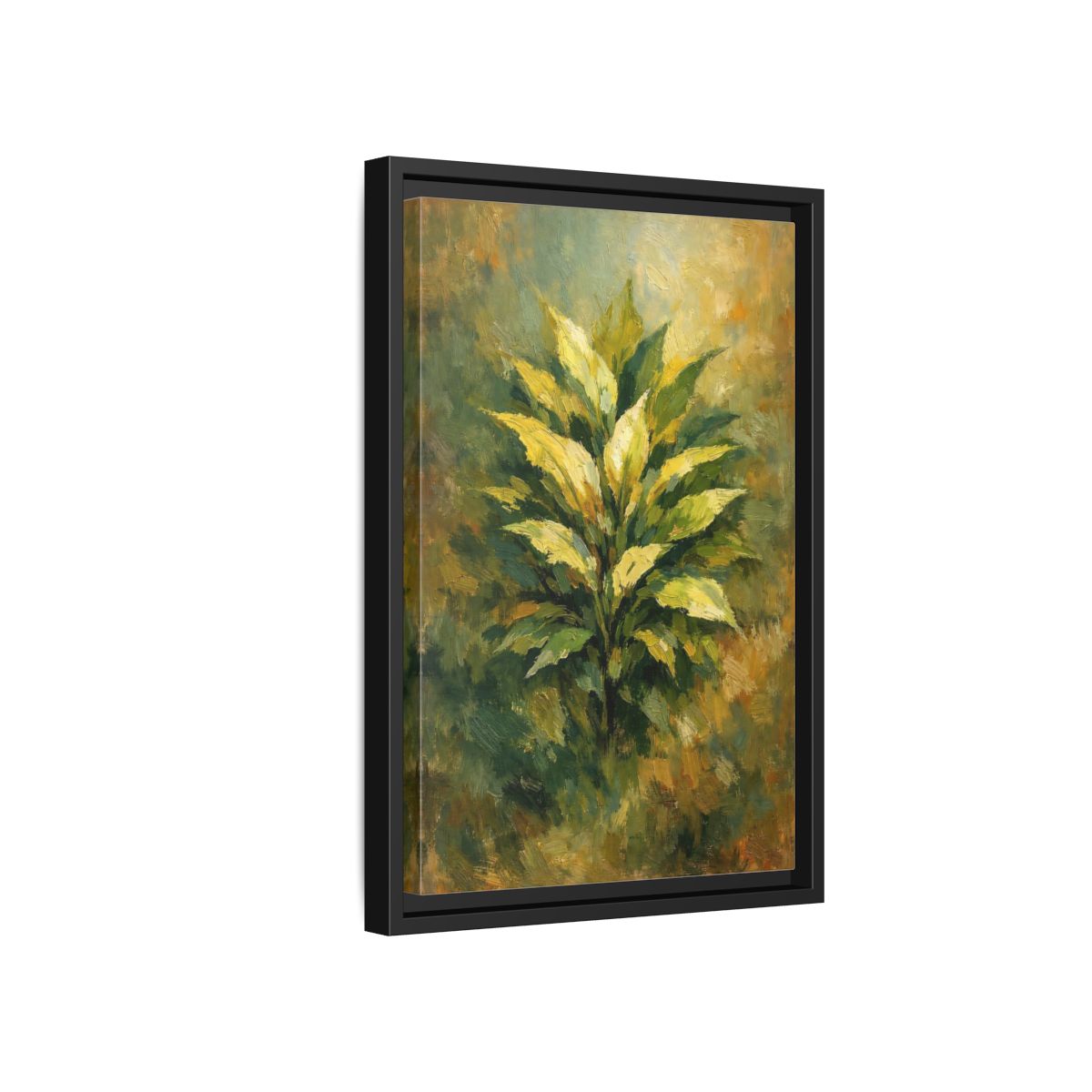 Side Mockup 6. Nature Plant Green And Gold Plant shown as stretched canvas wall art