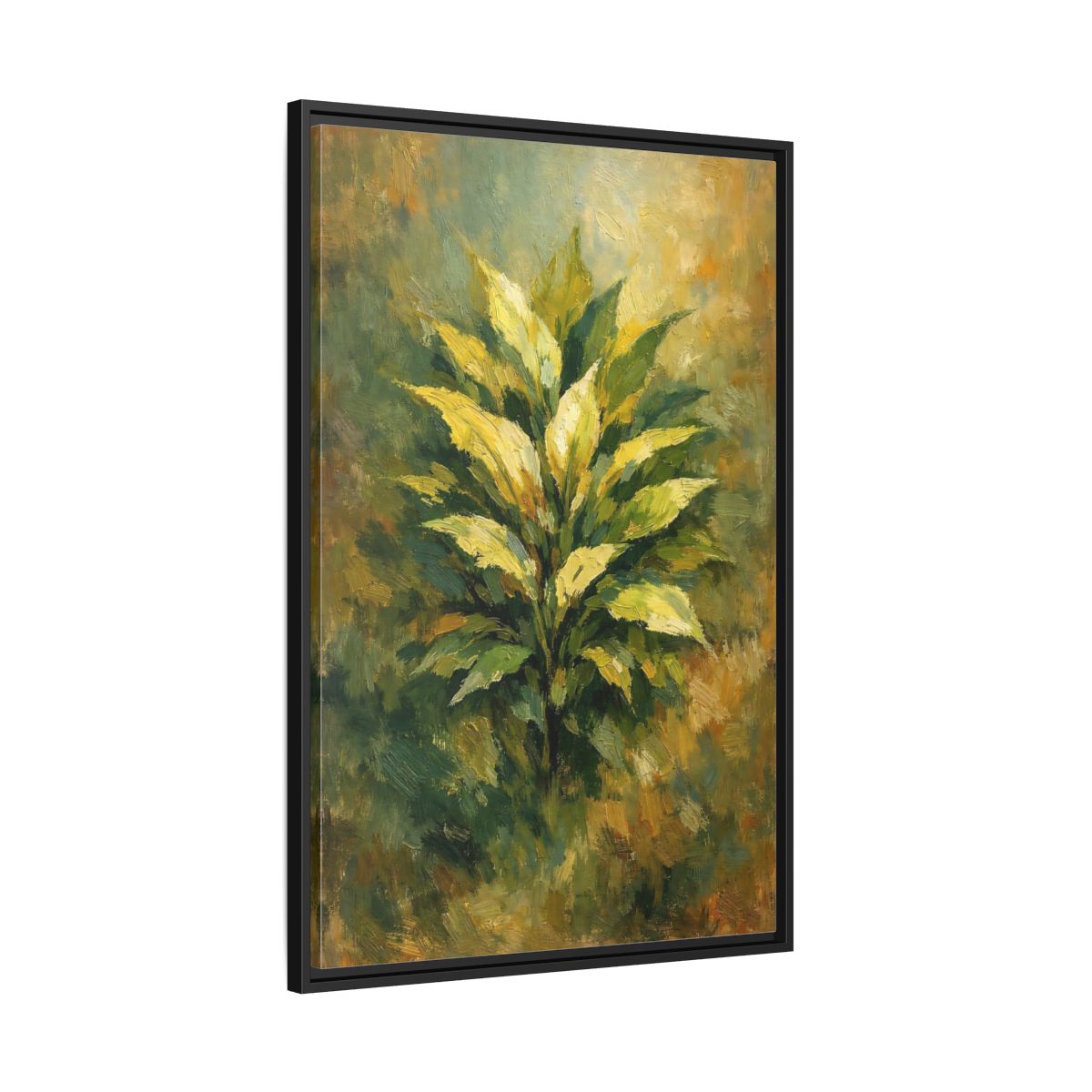 Side Mockup 13. Nature Plant Green And Gold Plant shown as stretched canvas wall art