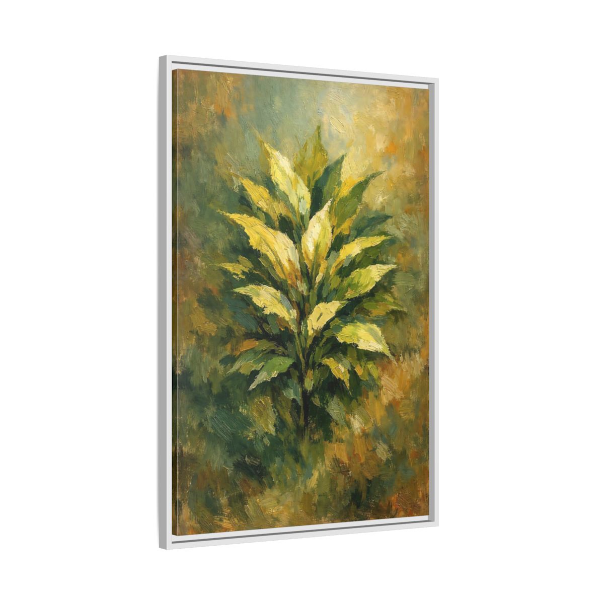 Side Mockup 9. Nature Plant Green And Gold Plant shown as stretched canvas wall art