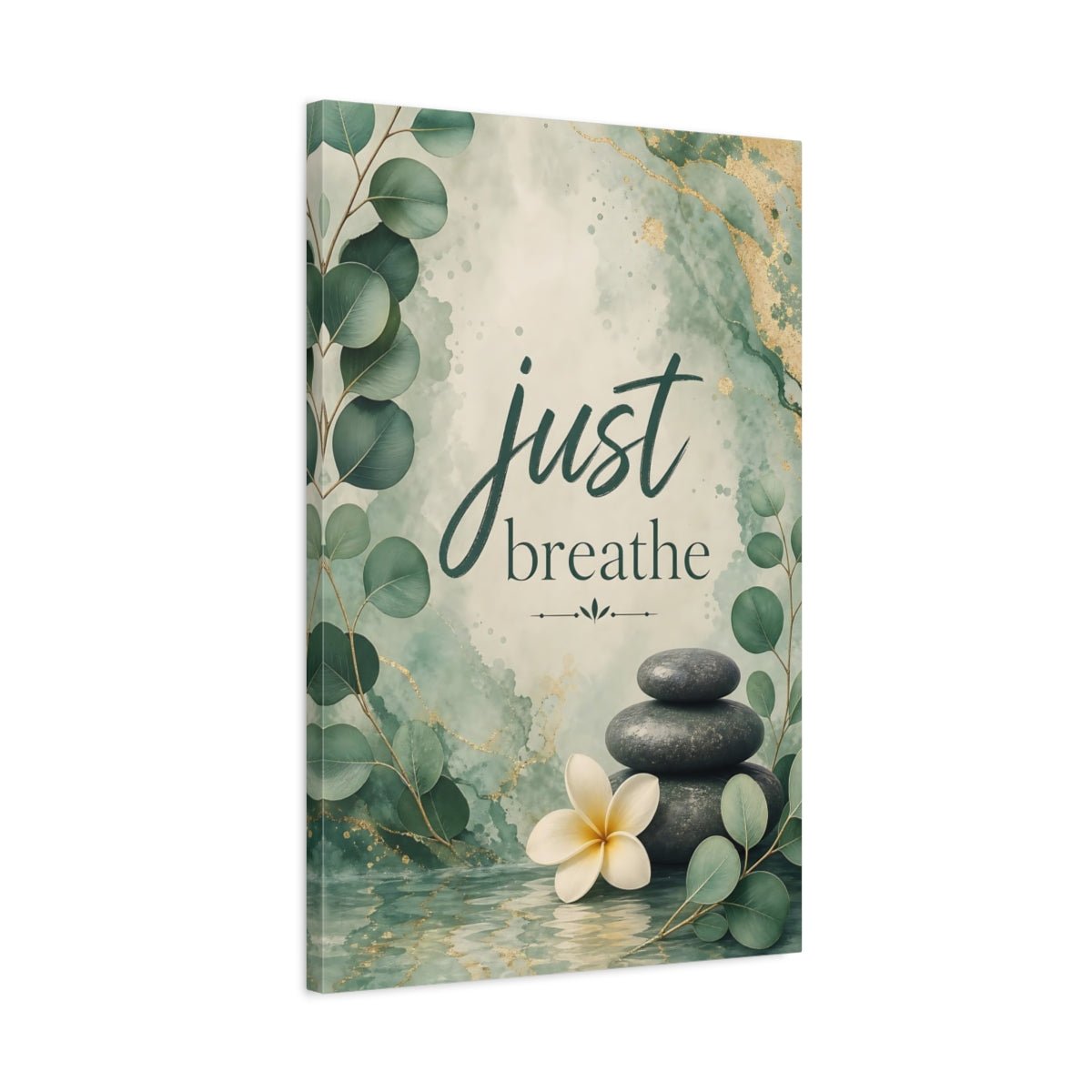 Nature Plumeria Flower Green And Gold Canvas Print – watercolor Living Room, Above Couch - YesArtYes