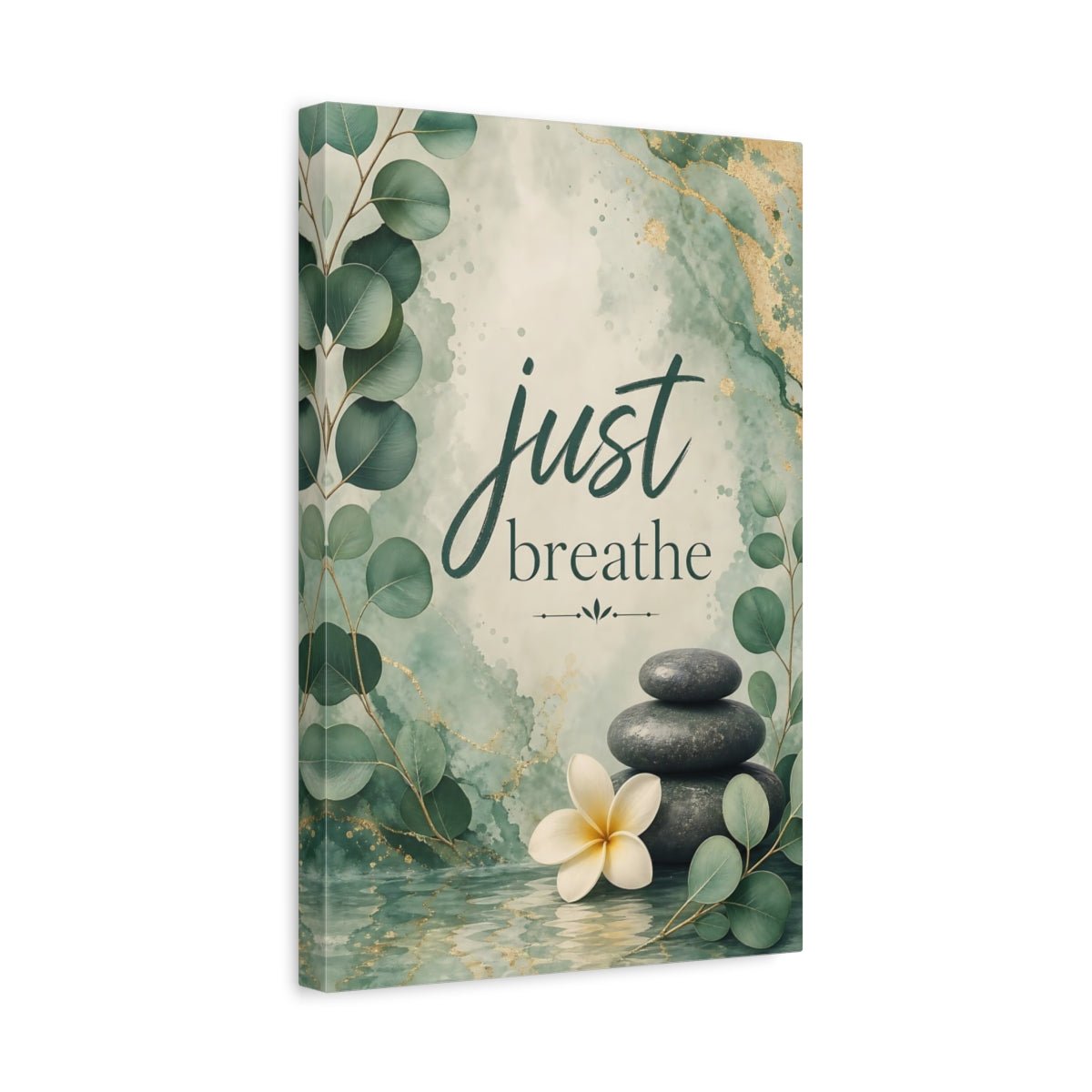 Nature Plumeria Flower Green And Gold Canvas Print – watercolor Living Room, Above Couch - YesArtYes