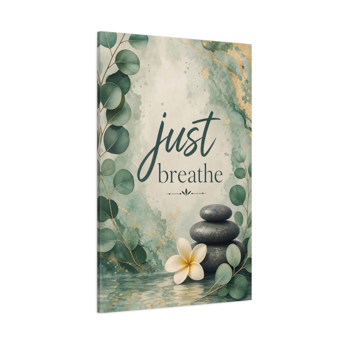 Nature Plumeria Flower Green And Gold Canvas Print – watercolor Living Room, Above Couch - YesArtYes