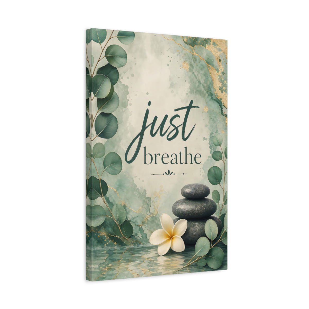 Nature Plumeria Flower Green And Gold Canvas Print – watercolor Living Room, Above Couch - YesArtYes