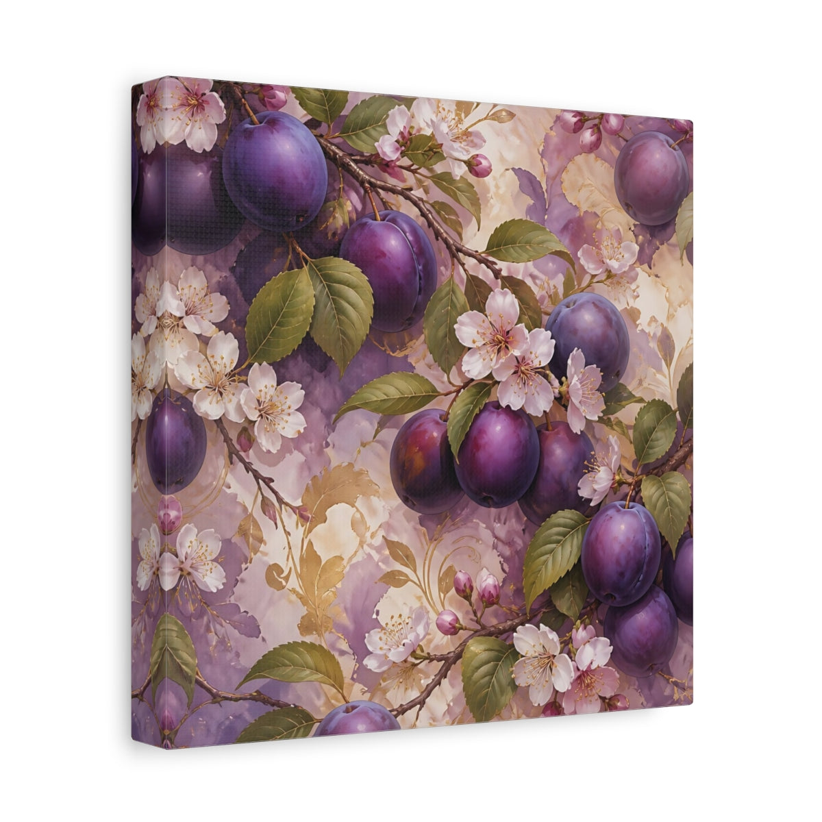 Side Mockup 9. Nature Plums Purple Plum Blossoms shown as stretched canvas wall art
