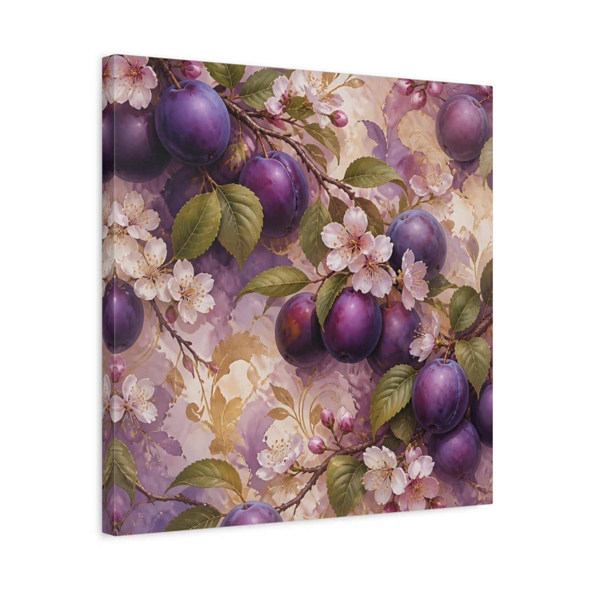 Side Mockup 5. Nature Plums Purple Plum Blossoms shown as stretched canvas wall art