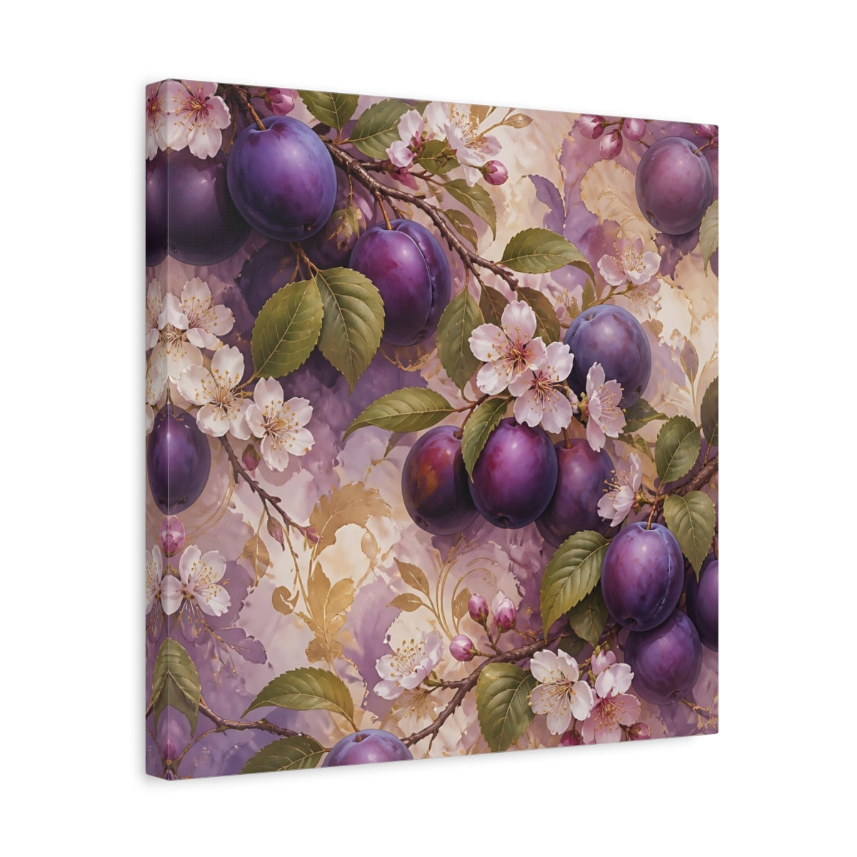 Side Mockup 6. Nature Plums Purple Plum Blossoms shown as stretched canvas wall art