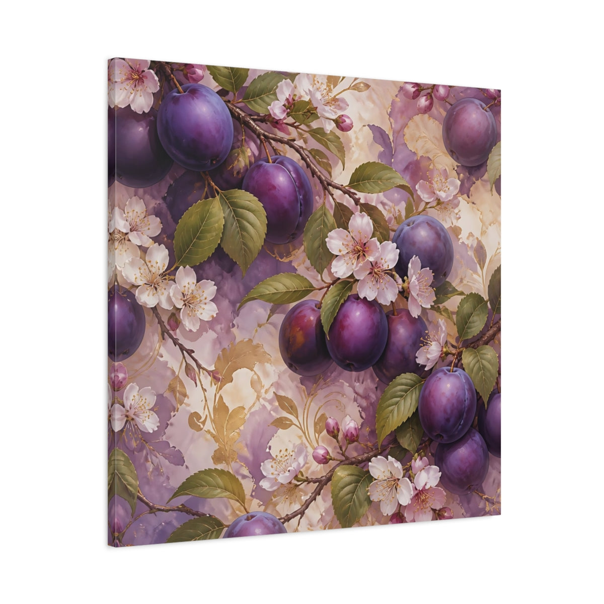 Main Mockup. Nature Plums Purple Plum Blossoms shown as stretched canvas wall art