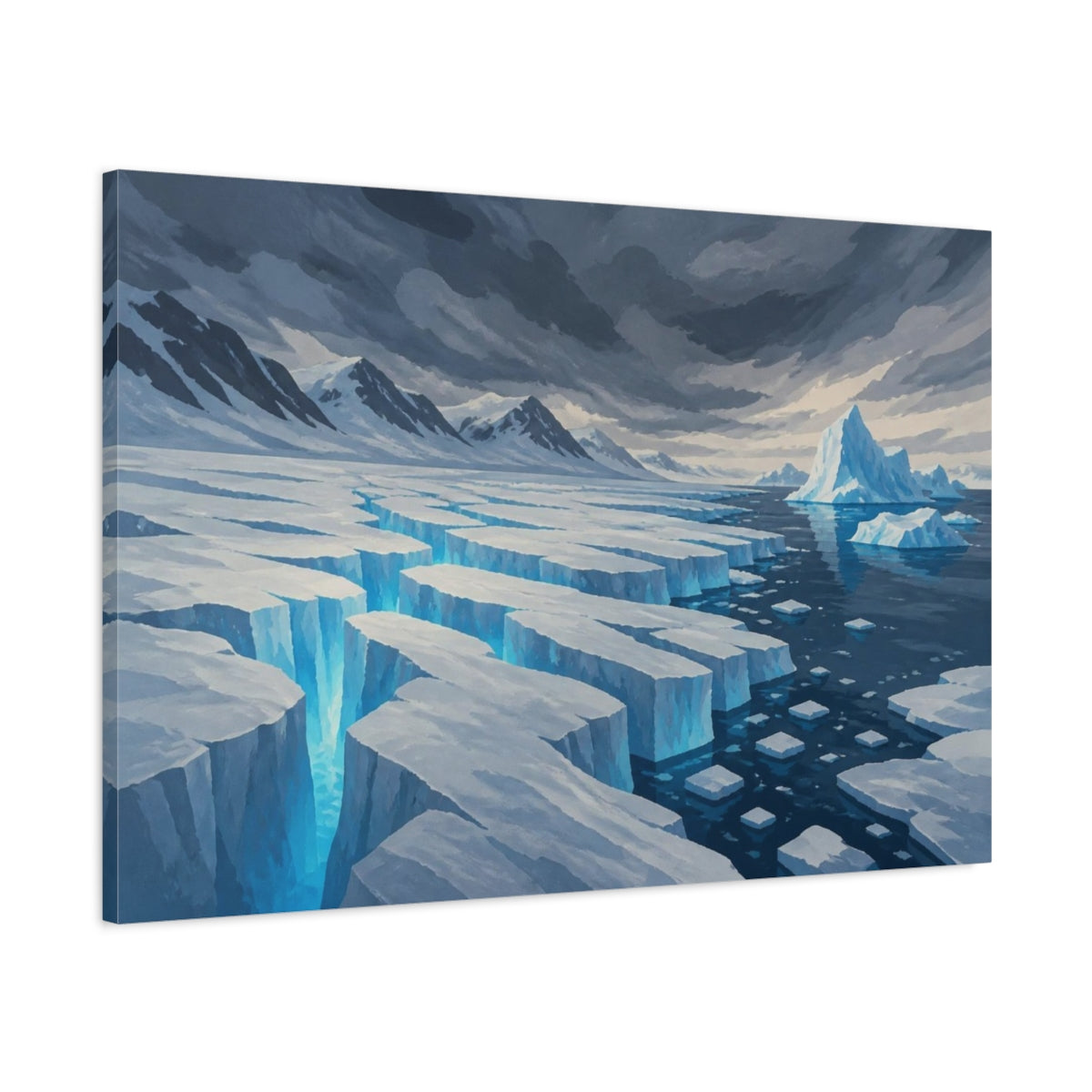 Main Mockup. Nature Polar Glacier Crevasses shown as canvas print