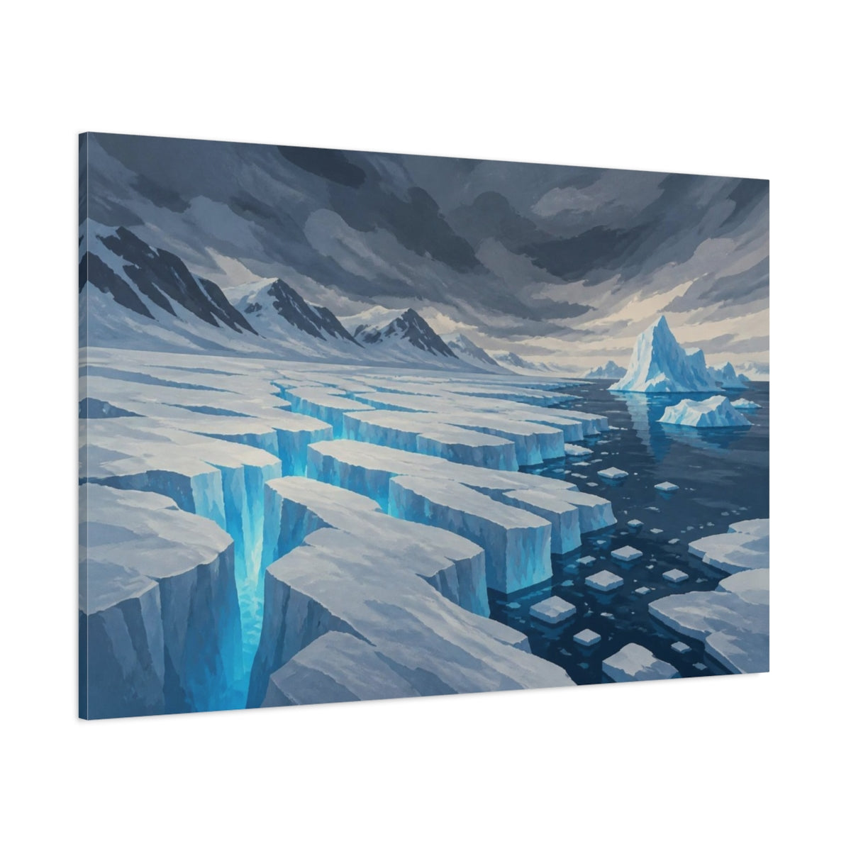 Side Mockup 1. Nature Polar Glacier Crevasses shown as canvas print