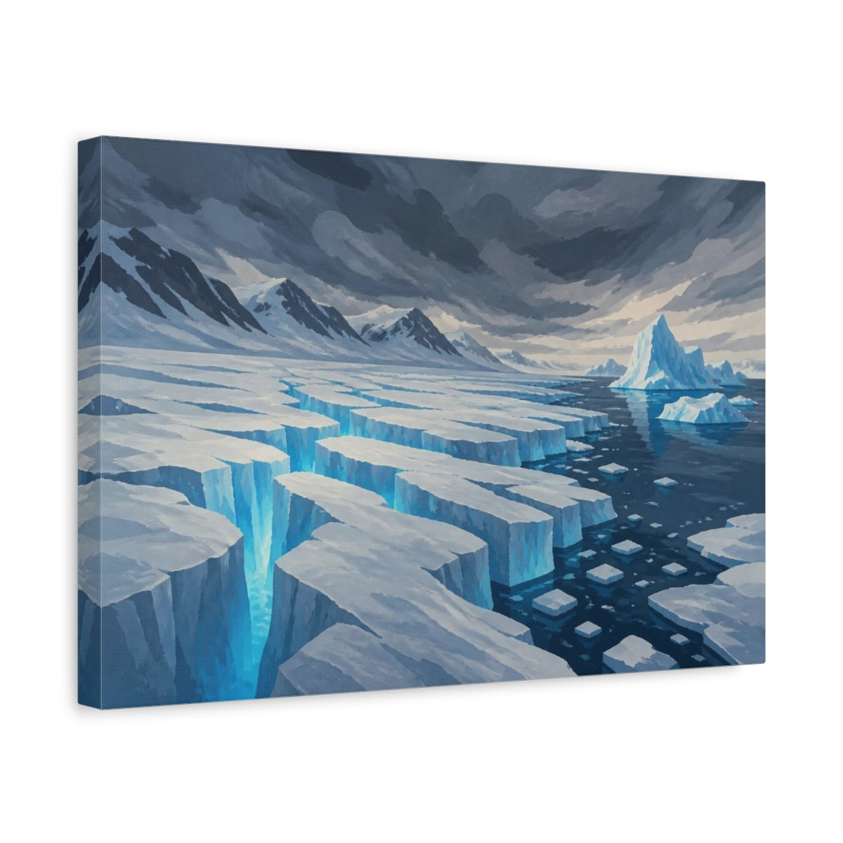 Side Mockup 4. Nature Polar Glacier Crevasses shown as canvas print