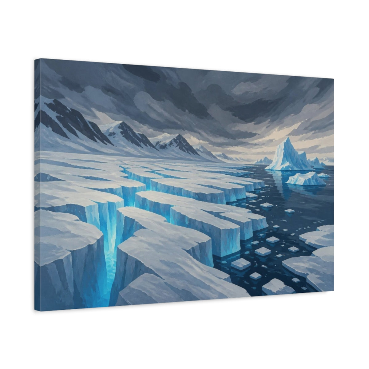 Side Mockup 2. Nature Polar Glacier Crevasses shown as canvas print