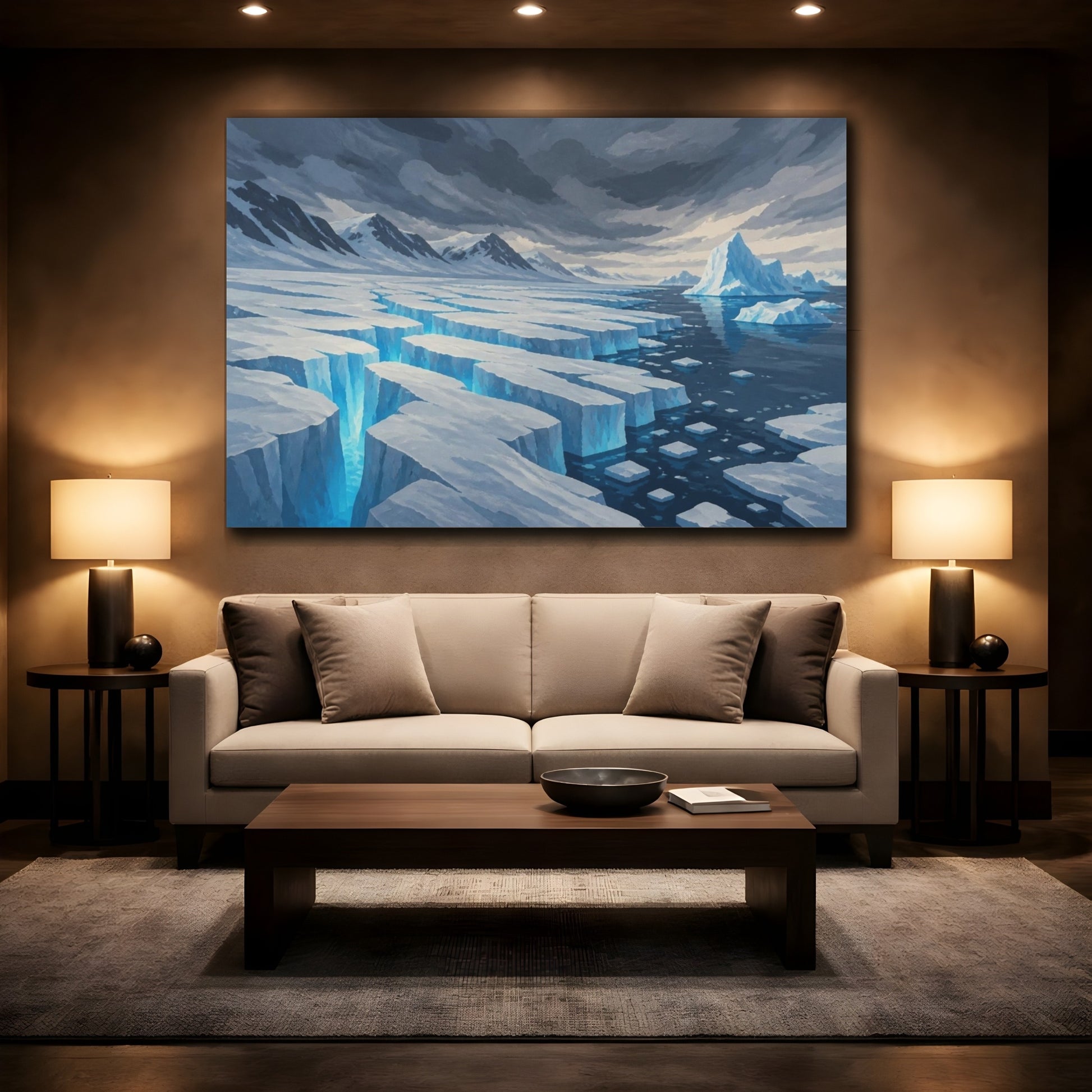 Mockup 2. Nature Polar Glacier Crevasses shown as canvas print