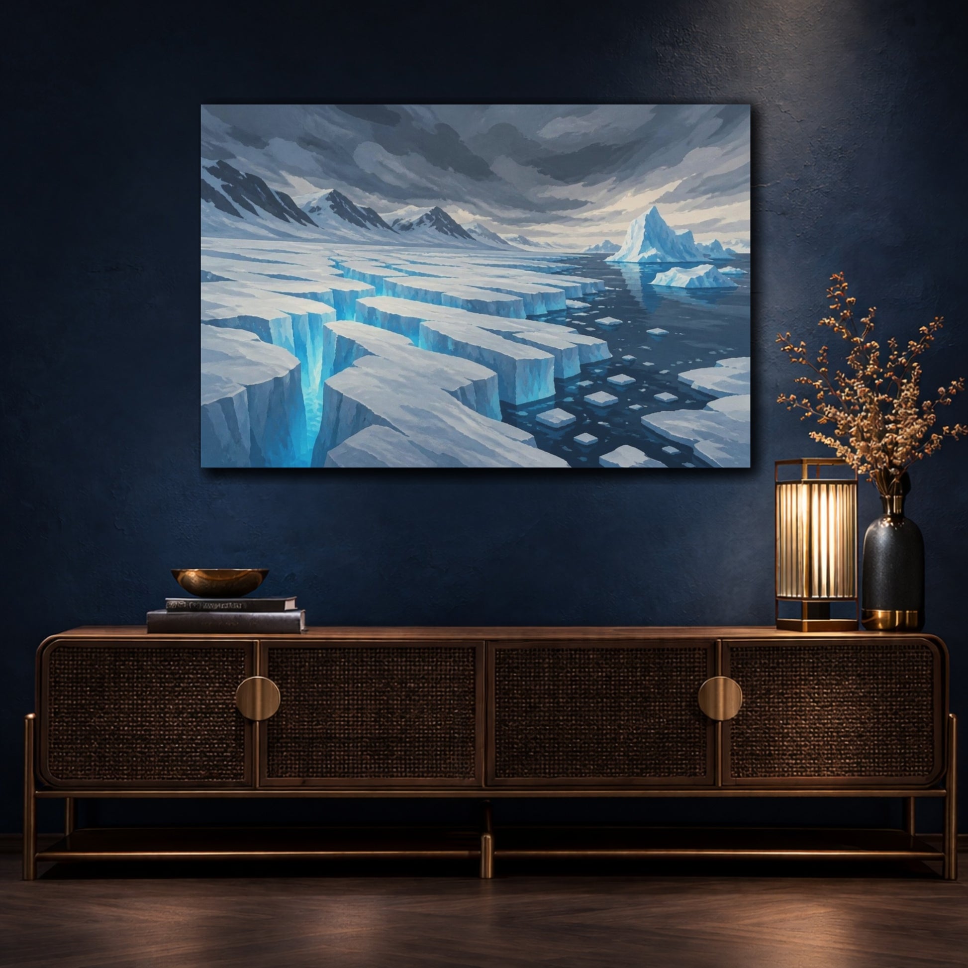 Mockup 4. Nature Polar Glacier Crevasses shown as canvas print