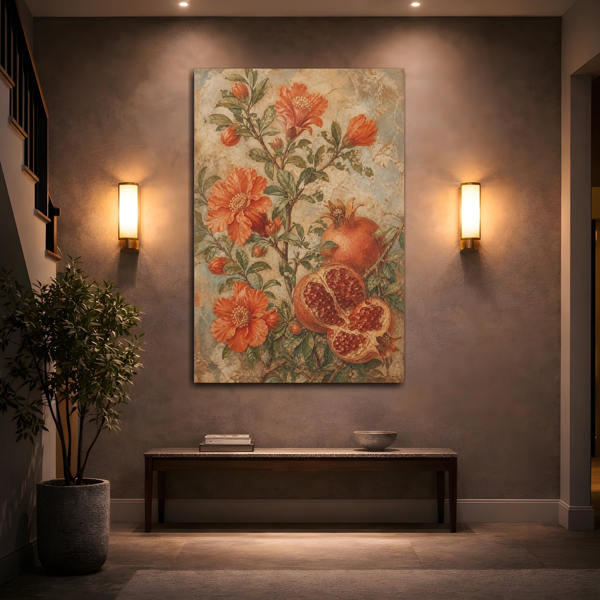 Mockup 2. Nature Pomegranate Tree Orange Pomegranate shown as canvas print