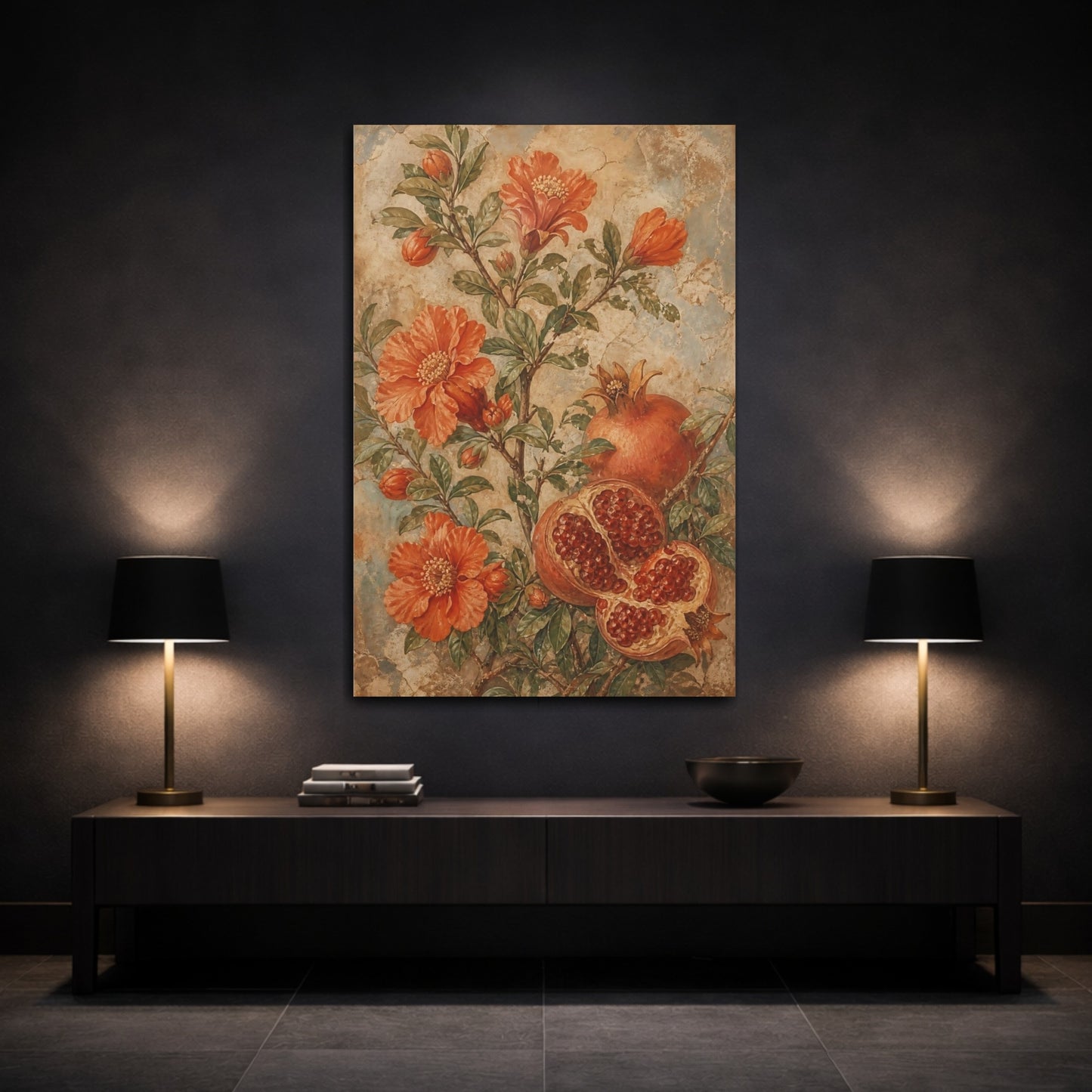 Mockup 3. Nature Pomegranate Tree Orange Pomegranate shown as canvas print