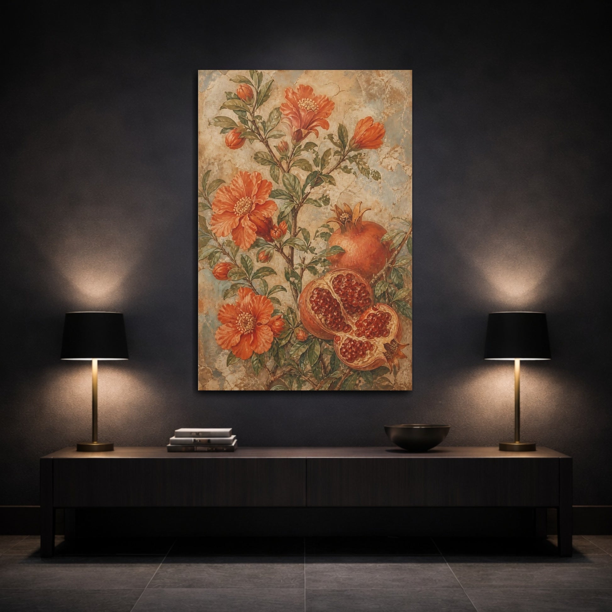 Mockup 3. Nature Pomegranate Tree Orange Pomegranate shown as canvas print