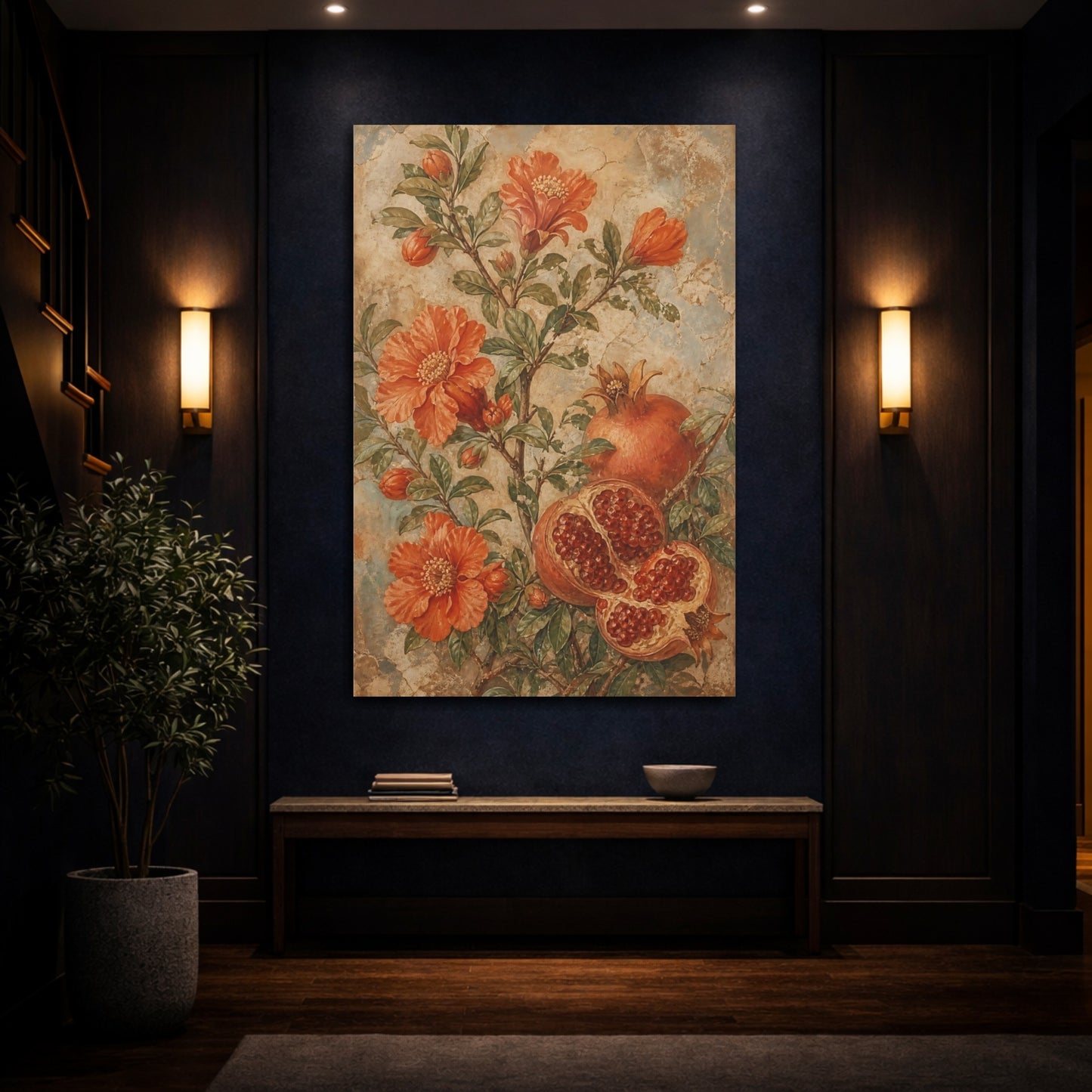 Mockup 4. Nature Pomegranate Tree Orange Pomegranate shown as canvas print