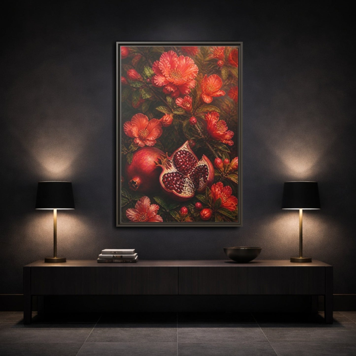 Nature Pomegranates Red Pomegranate Framed Canvas Print – Kitchen, Dining Area Wall - YesArtYes
