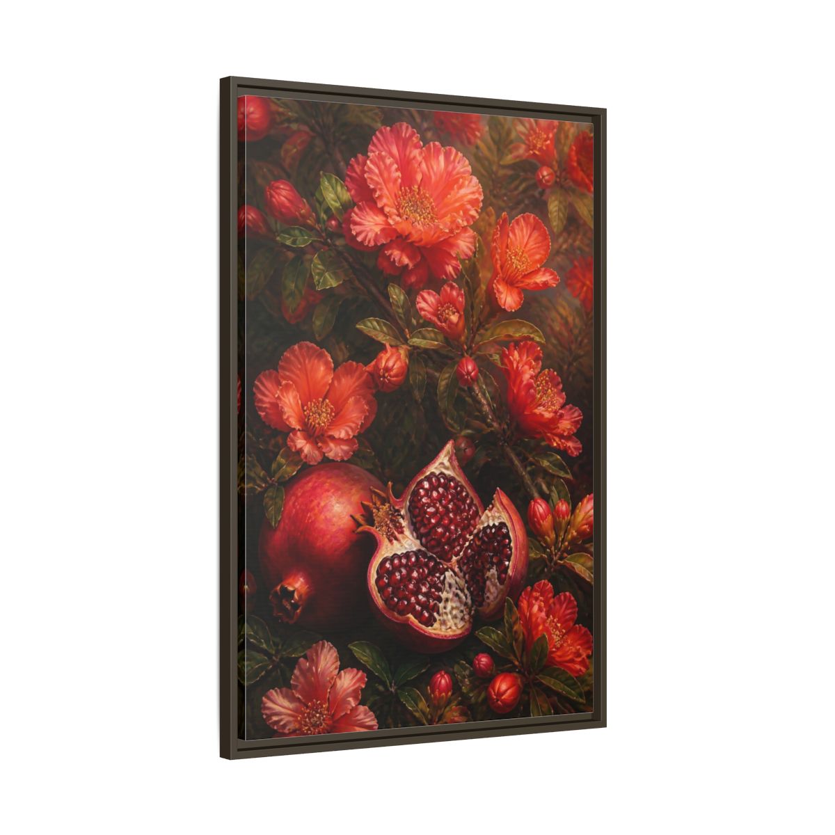 Main Mockup. Nature Pomegranates Red Pomegranate shown as framed canvas print