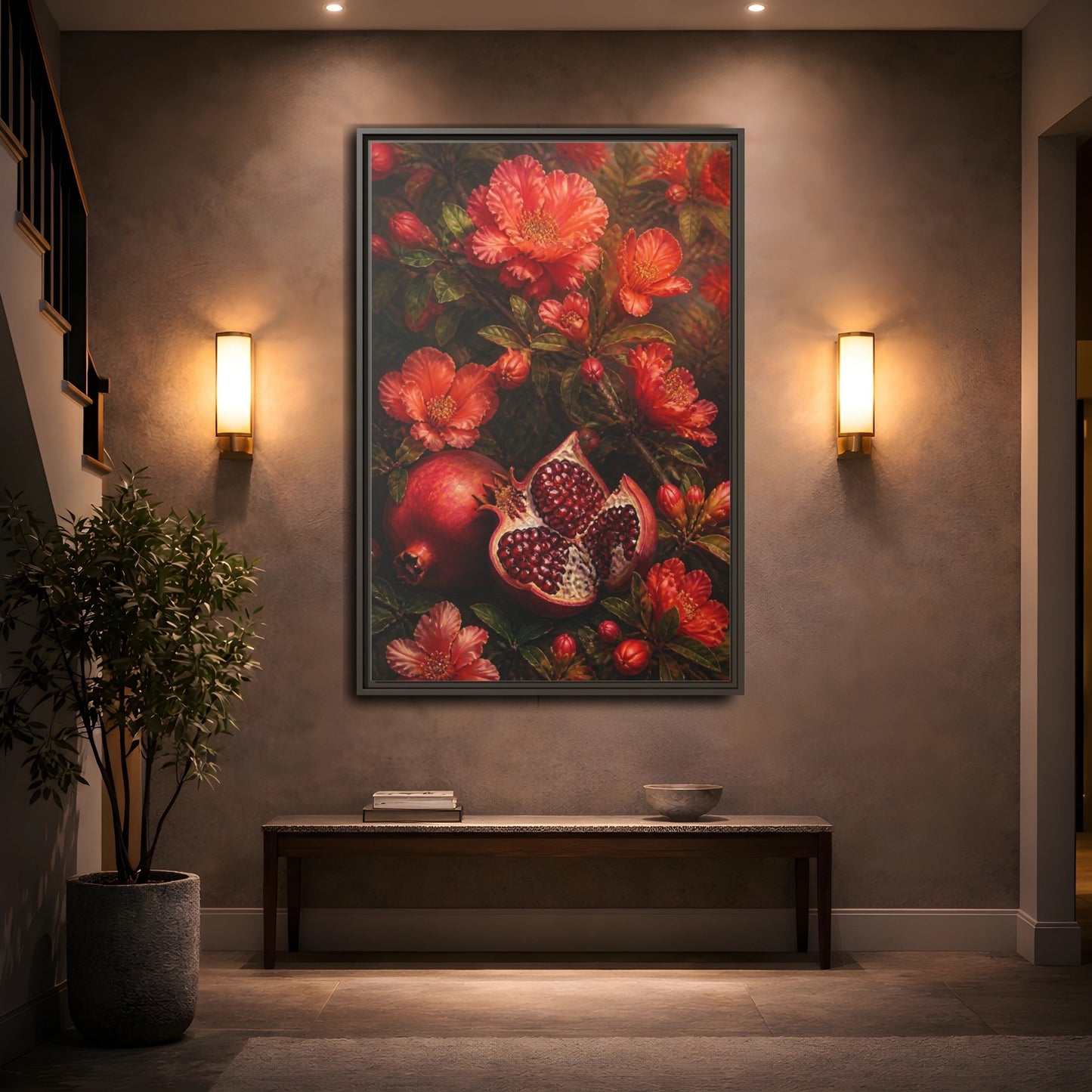 Mockup 2. Nature Pomegranates Red Pomegranate shown as framed canvas print