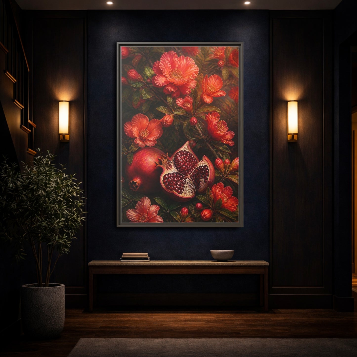 Mockup 4. Nature Pomegranates Red Pomegranate shown as framed canvas print