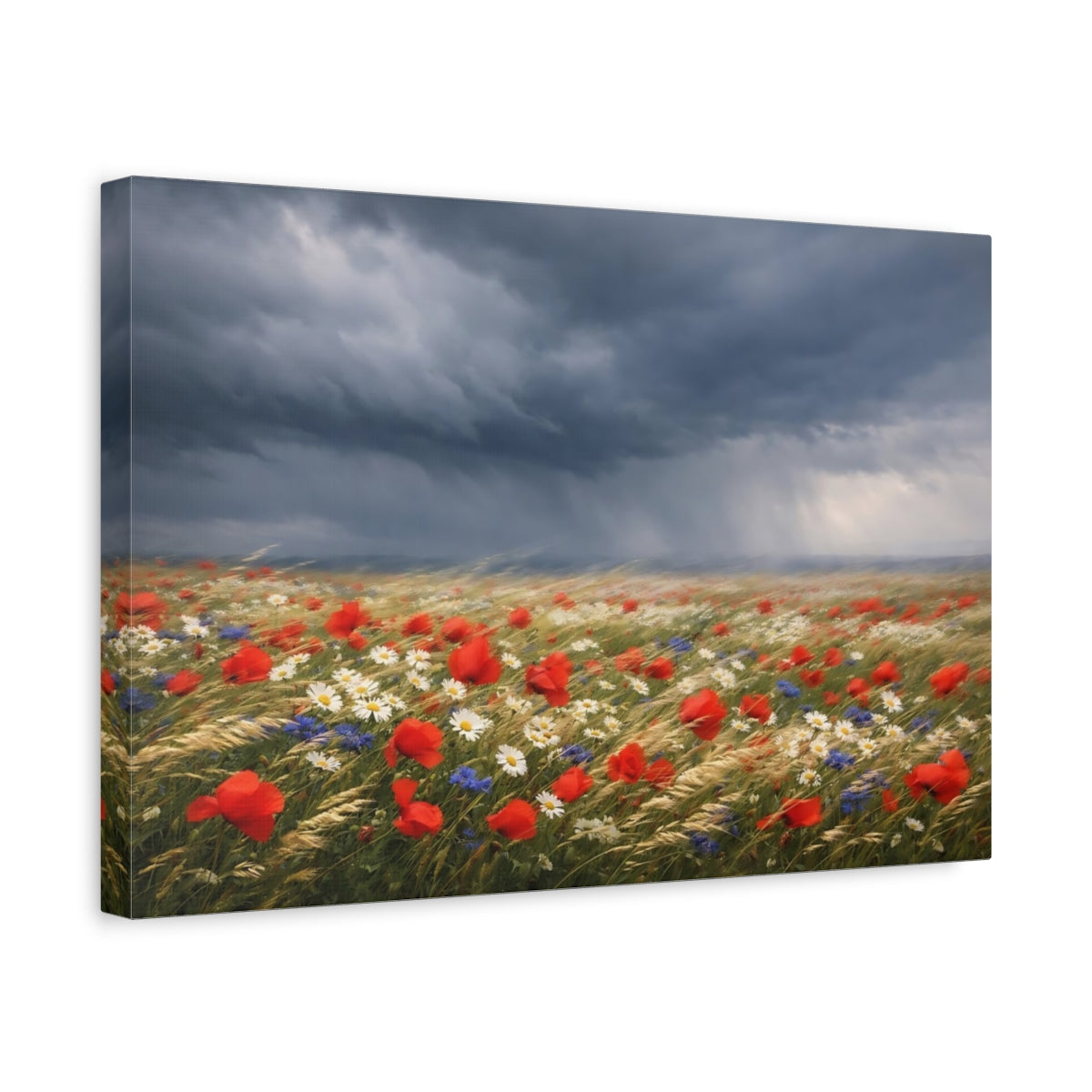 Side Mockup 4. Nature Poppy Field Red Poppy Field shown as stretched canvas wall art