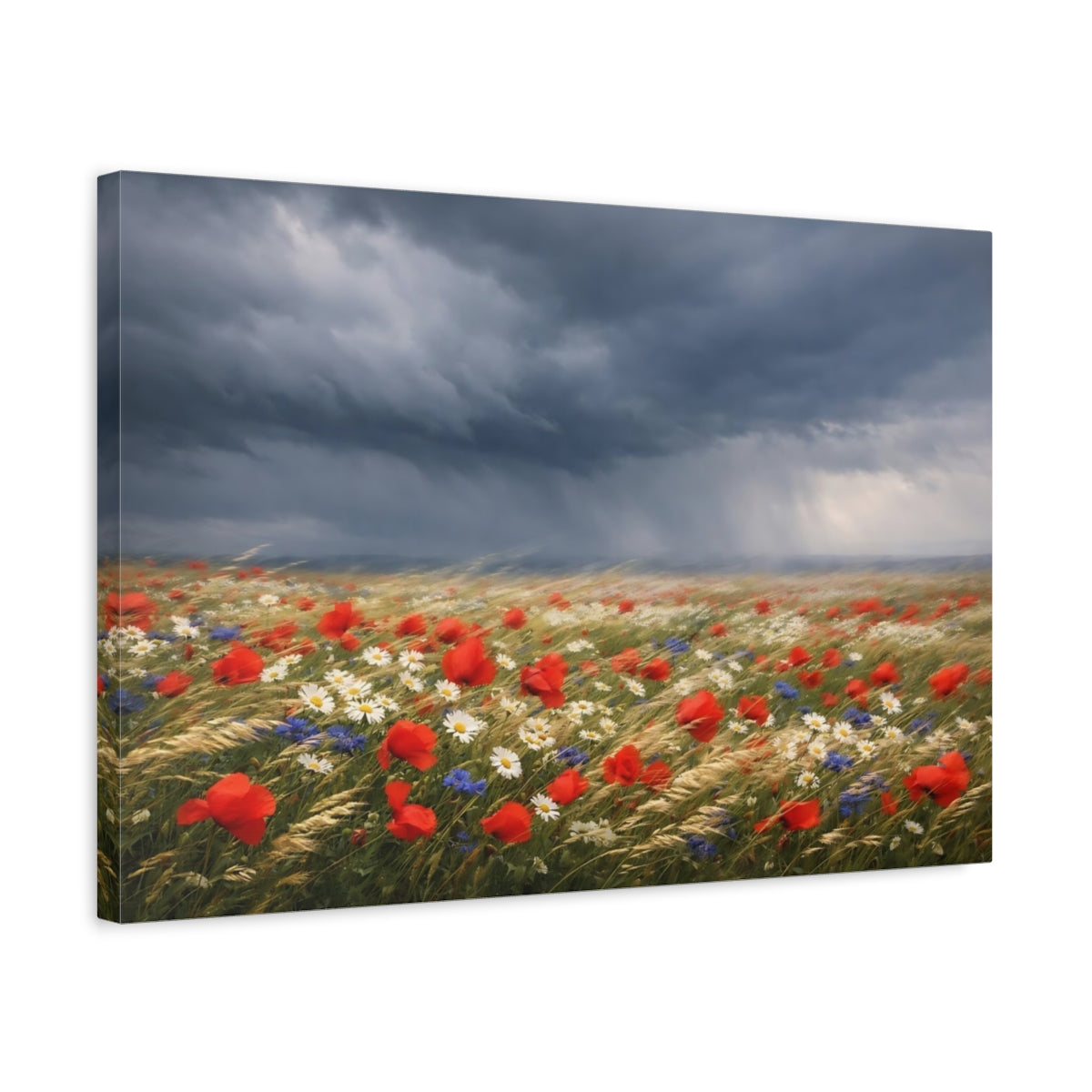 Side Mockup 3. Nature Poppy Field Red Poppy Field shown as stretched canvas wall art