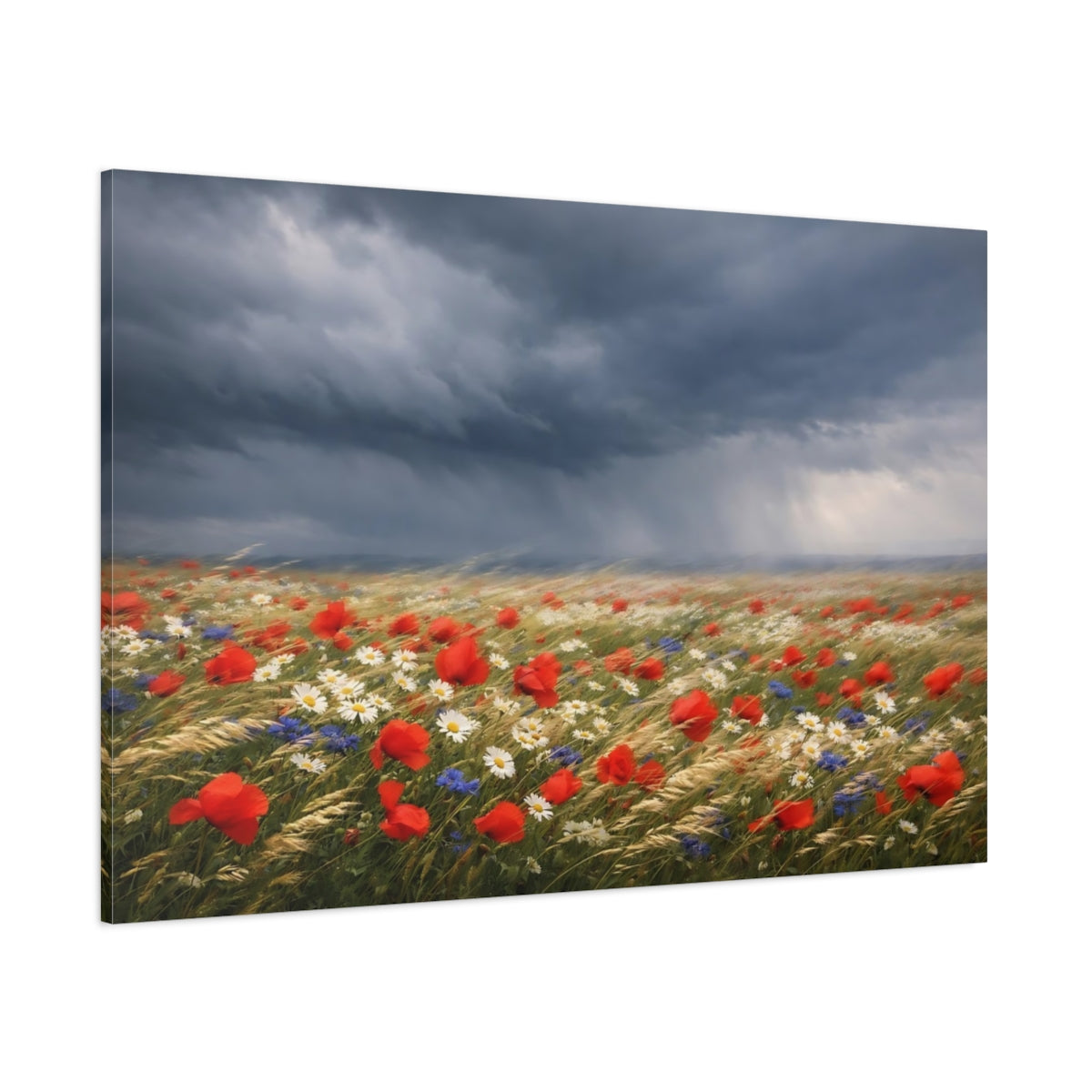 Side Mockup 1. Nature Poppy Field Red Poppy Field shown as stretched canvas wall art