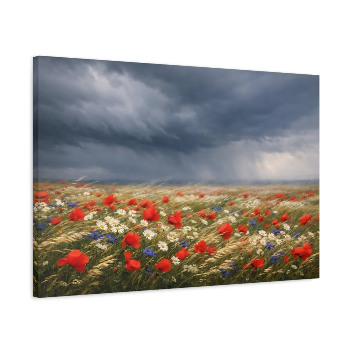 Side Mockup 2. Nature Poppy Field Red Poppy Field shown as stretched canvas wall art