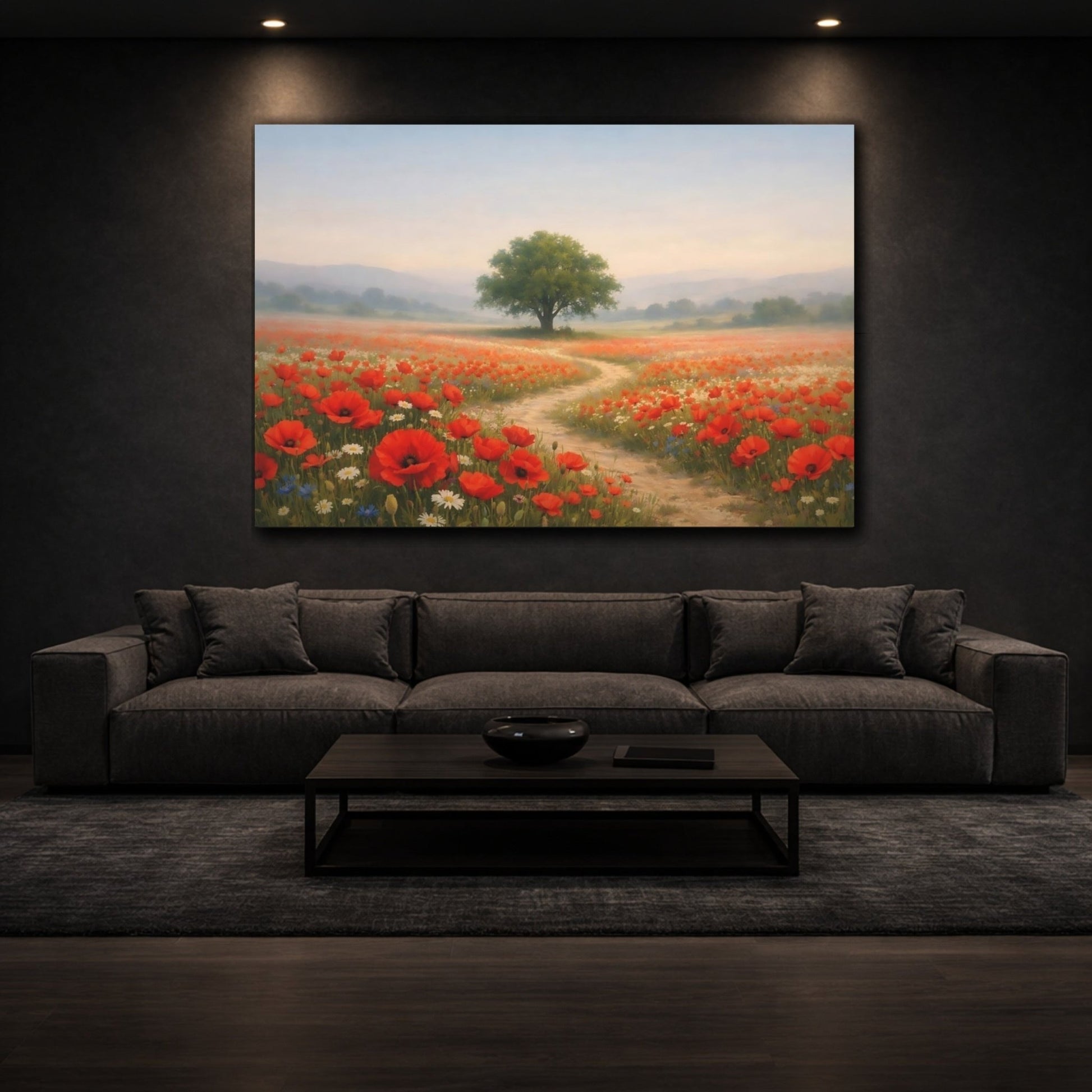 Nature Poppy Field Red Landscape - Canvas Wall Art Print - YesArtYes