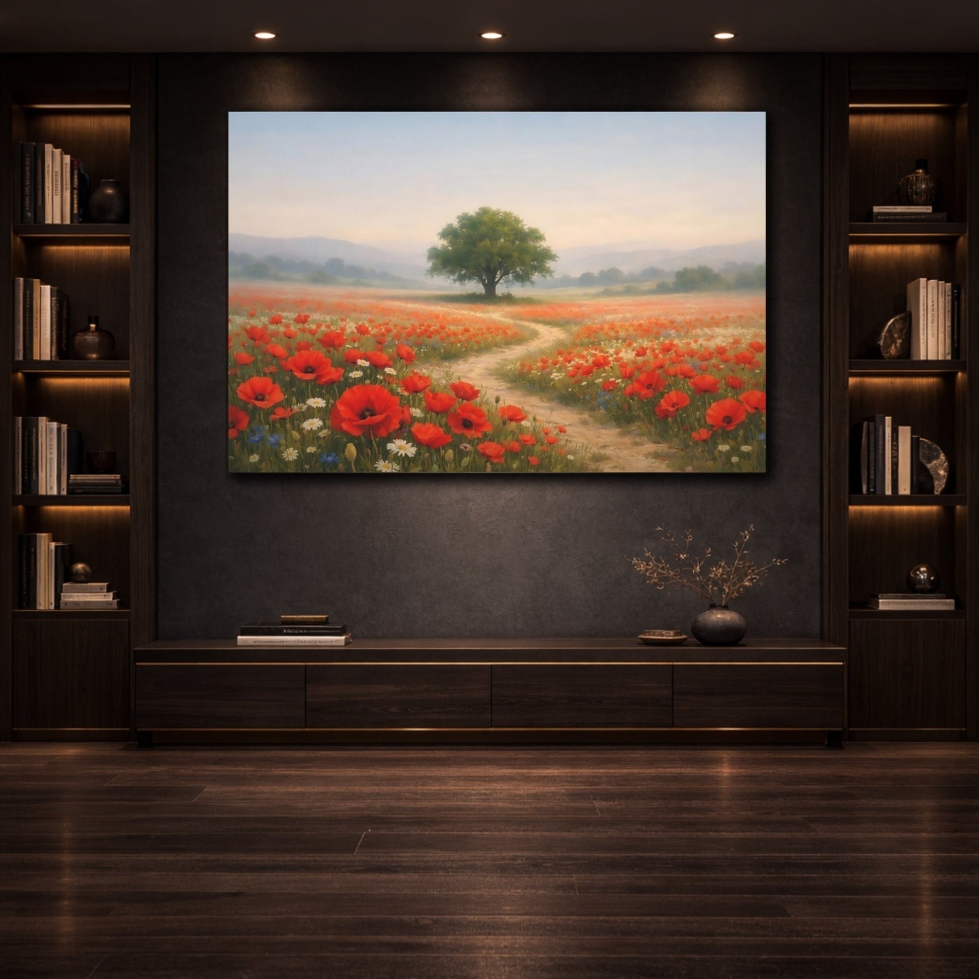 Nature Poppy Field Red Landscape - Canvas Wall Art Print - YesArtYes