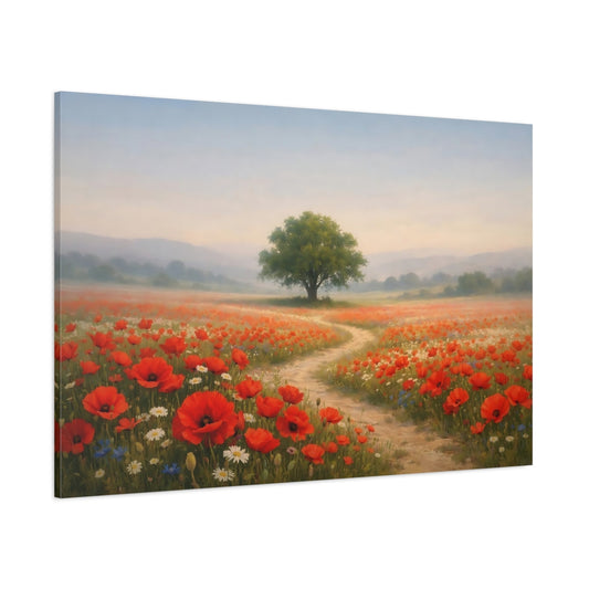Nature Poppy Field Red Poppies Landscape shown as stretched canvas wall art