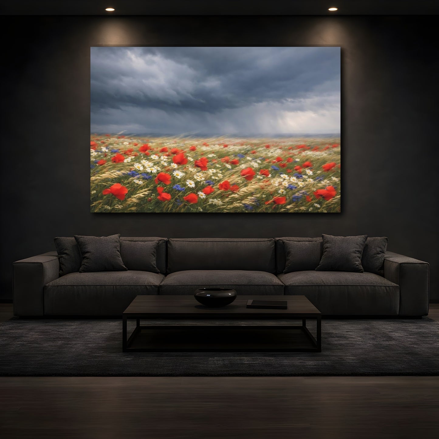 Mockup 2. Nature Poppy Field Red Poppy Field shown as stretched canvas wall art