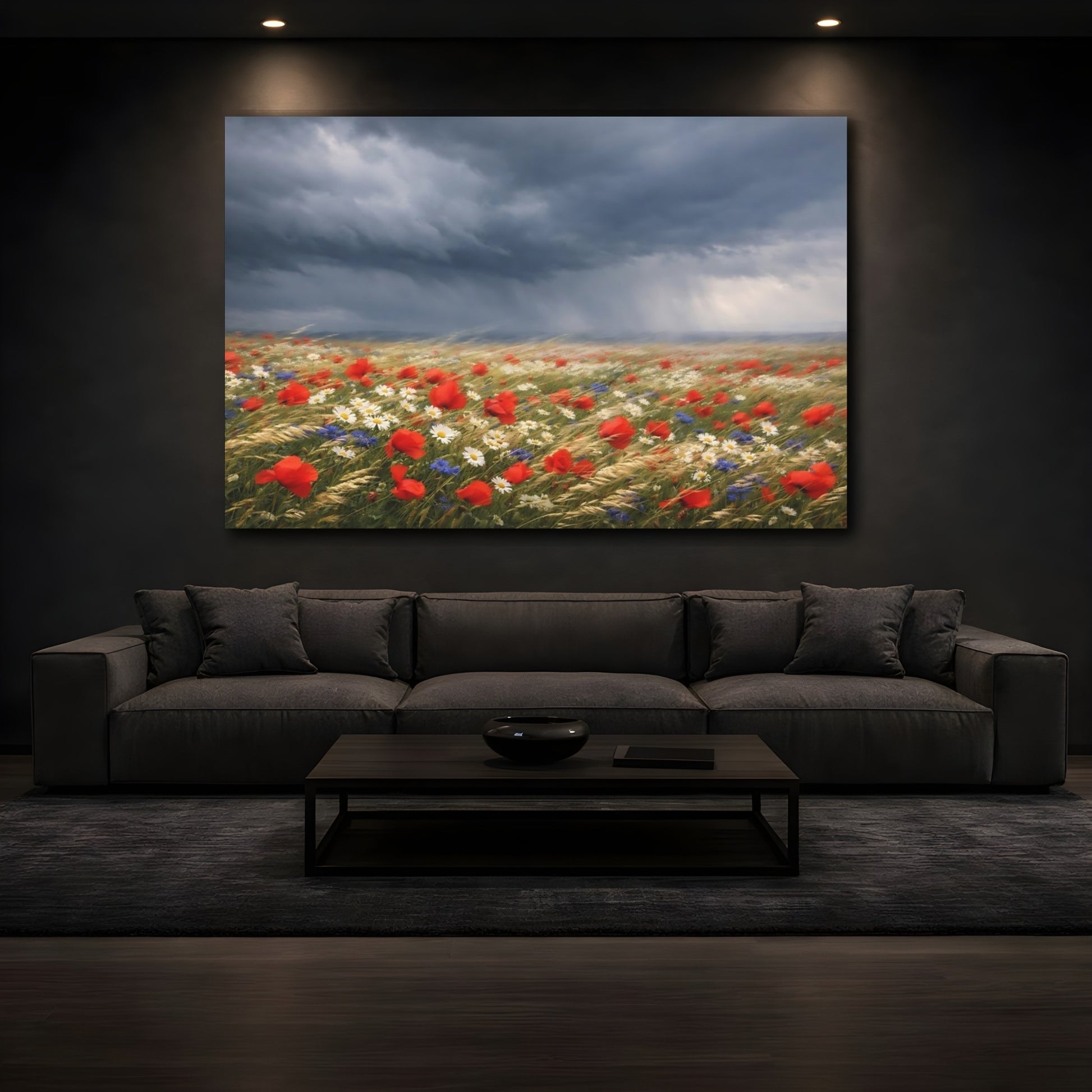 Mockup 2. Nature Poppy Field Red Poppy Field shown as stretched canvas wall art