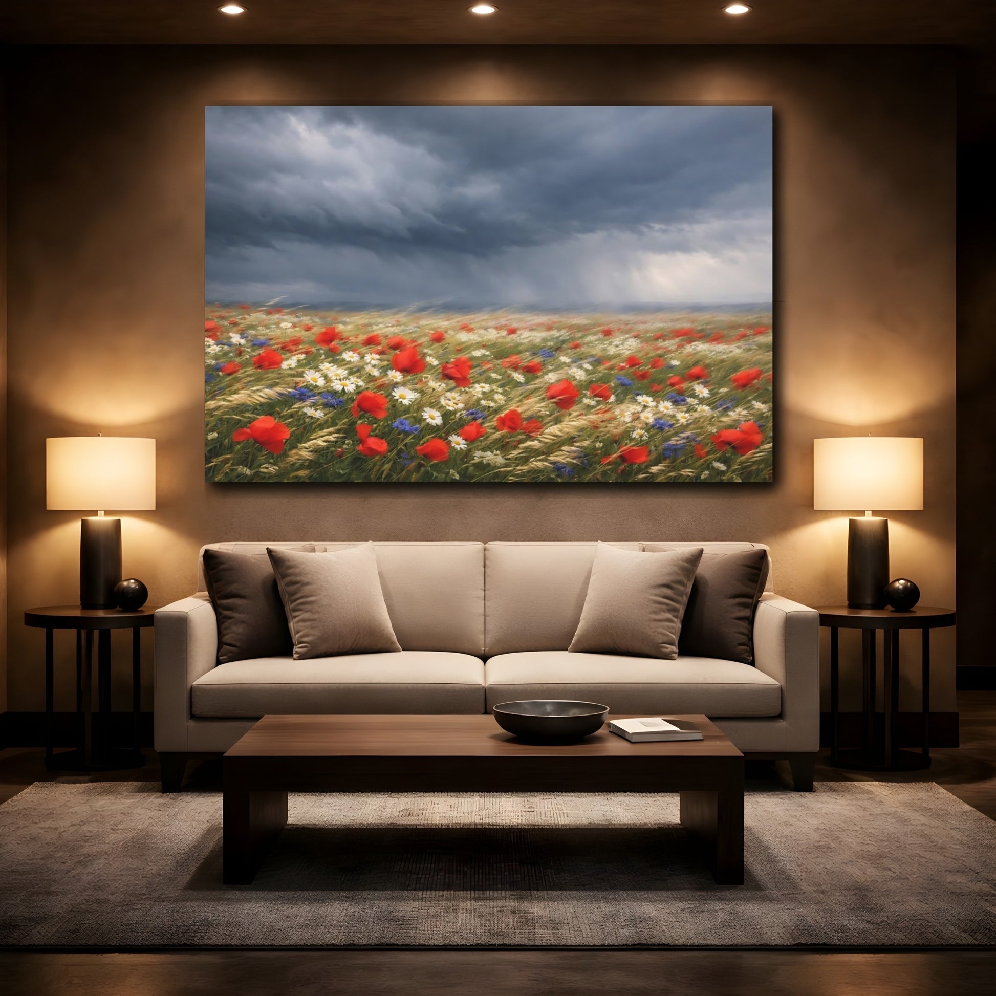 Mockup 3. Nature Poppy Field Red Poppy Field shown as stretched canvas wall art