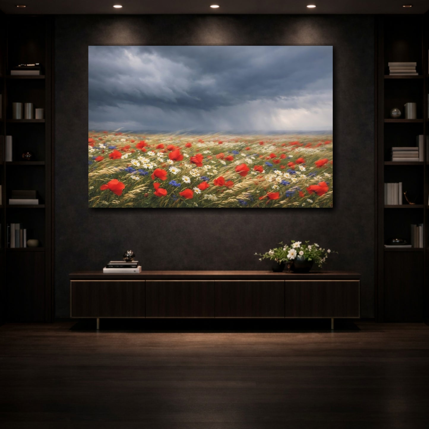 Mockup 4. Nature Poppy Field Red Poppy Field shown as stretched canvas wall art