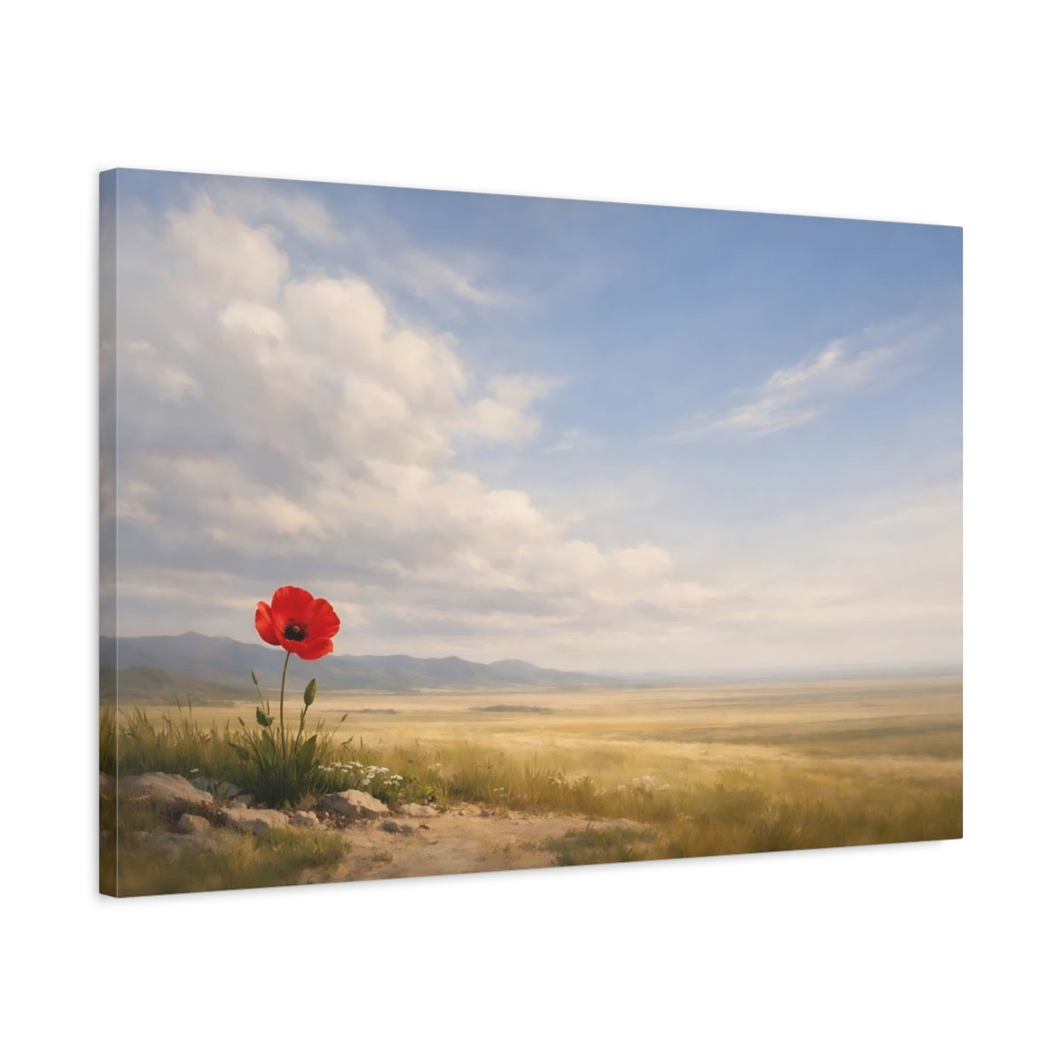 Side Mockup 2. Nature Poppy Flower Red Poppy Field shown as stretched canvas wall art