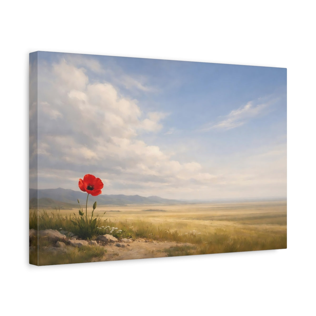 Side Mockup 4. Nature Poppy Flower Red Poppy Field shown as stretched canvas wall art