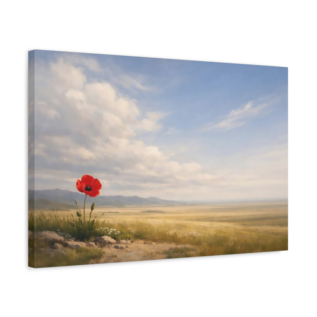 Side Mockup 3. Nature Poppy Flower Red Poppy Field shown as stretched canvas wall art