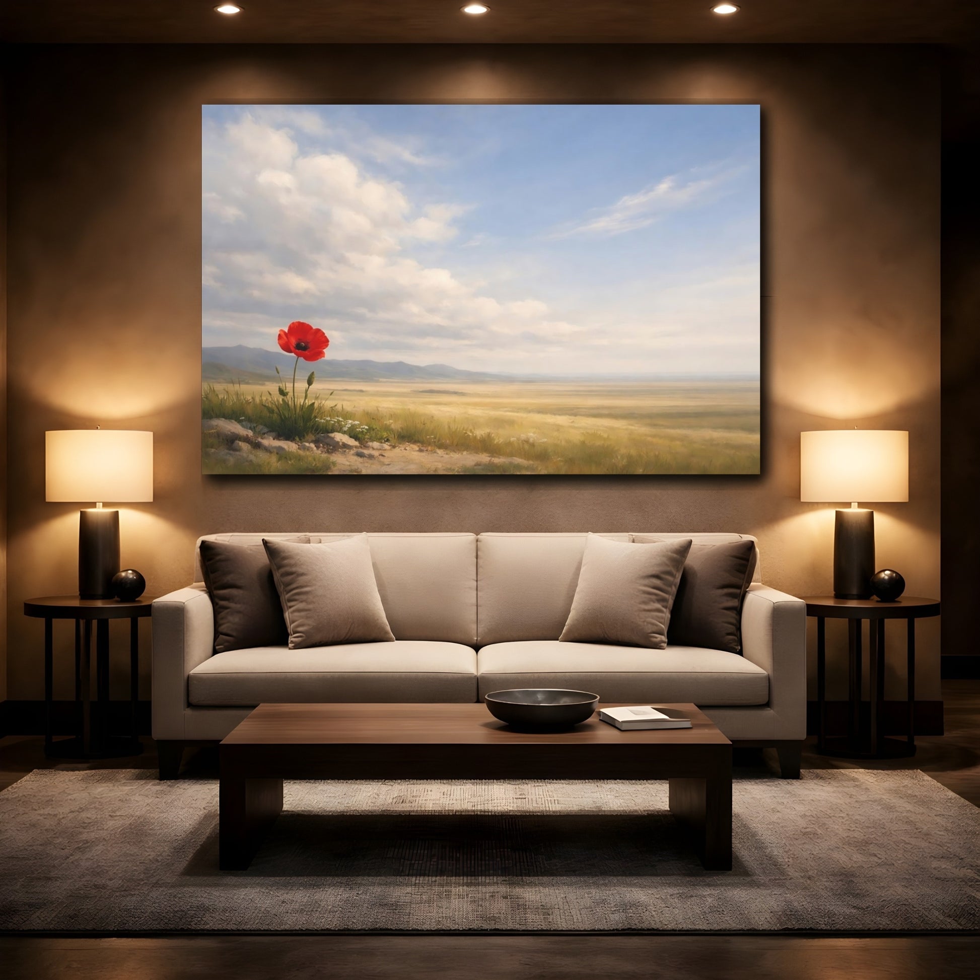 Mockup 2. Nature Poppy Flower Red Poppy Field shown as stretched canvas wall art