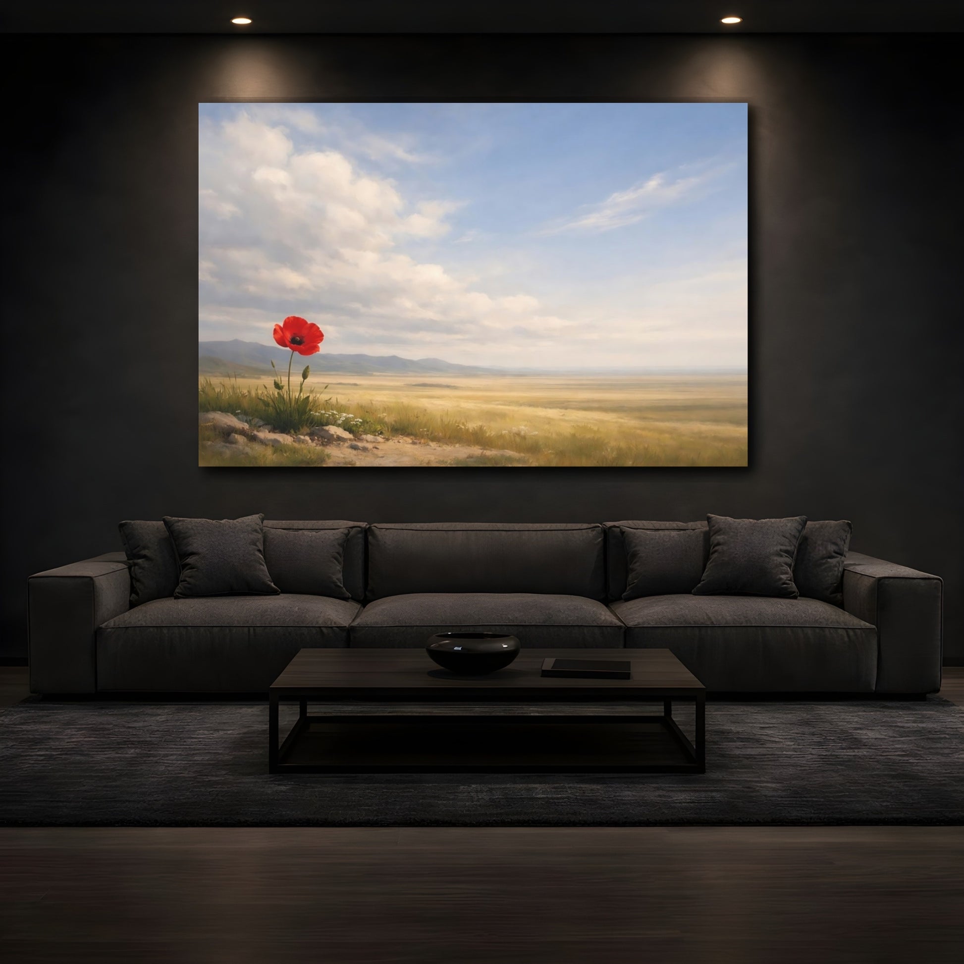 Mockup 4. Nature Poppy Flower Red Poppy Field shown as stretched canvas wall art