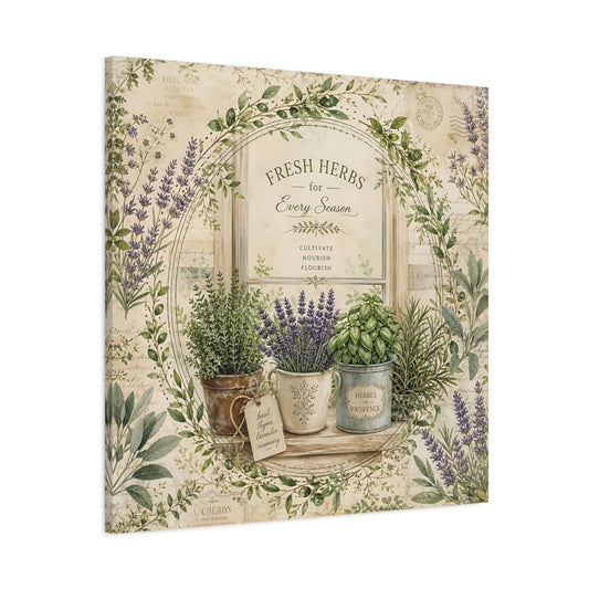 Main Mockup. Nature Potted Herbs Vintage Herbs shown as stretched canvas wall art