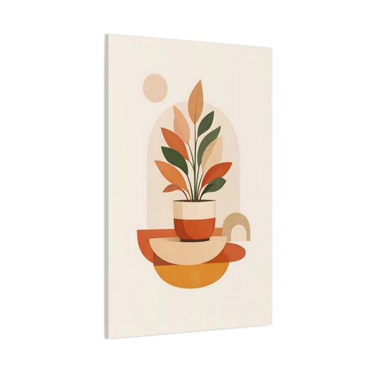 Main Mockup. Nature Potted Plant Earthy Tones Plant shown as stretched canvas wall art