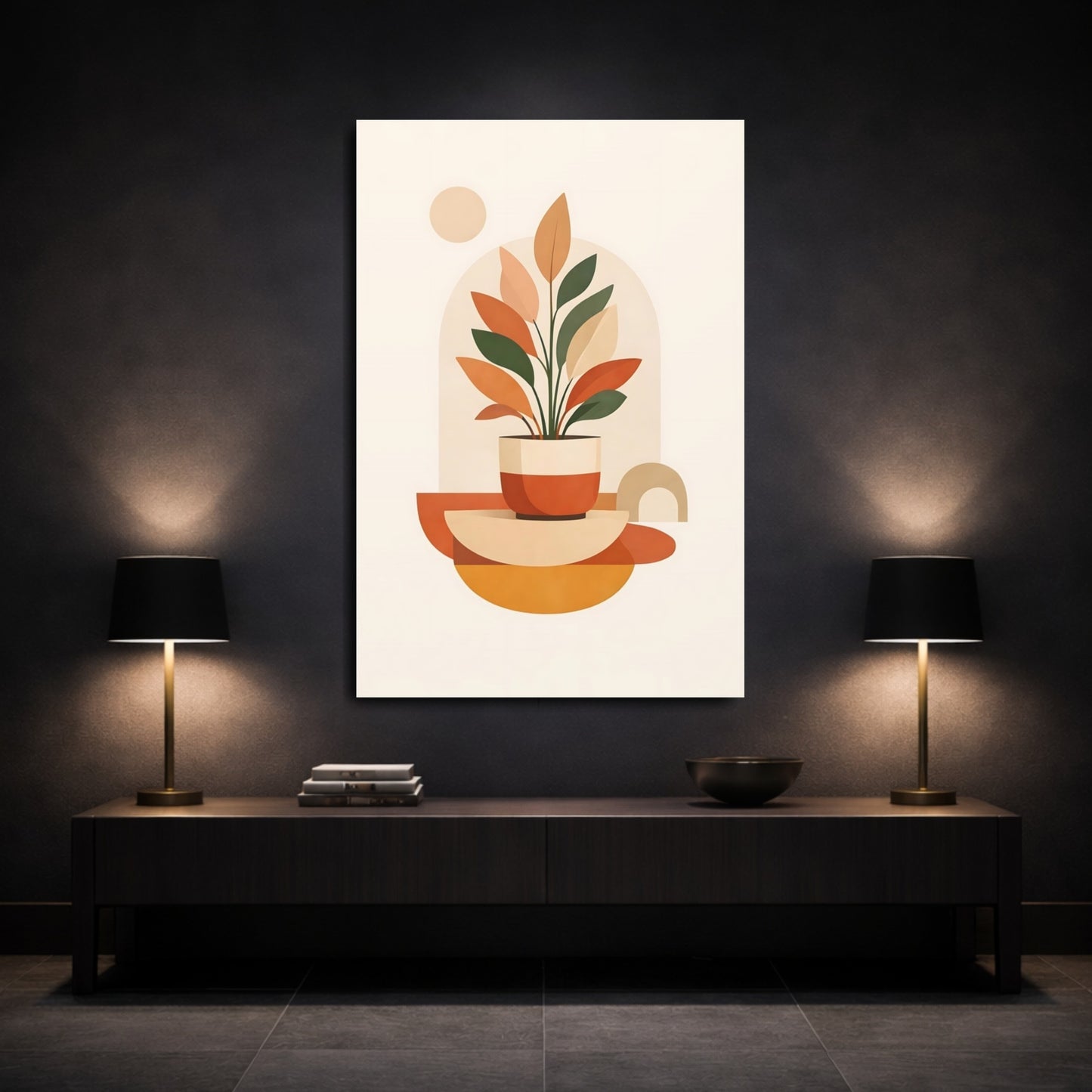 Mockup 2. Nature Potted Plant Earthy Tones Plant shown as stretched canvas wall art