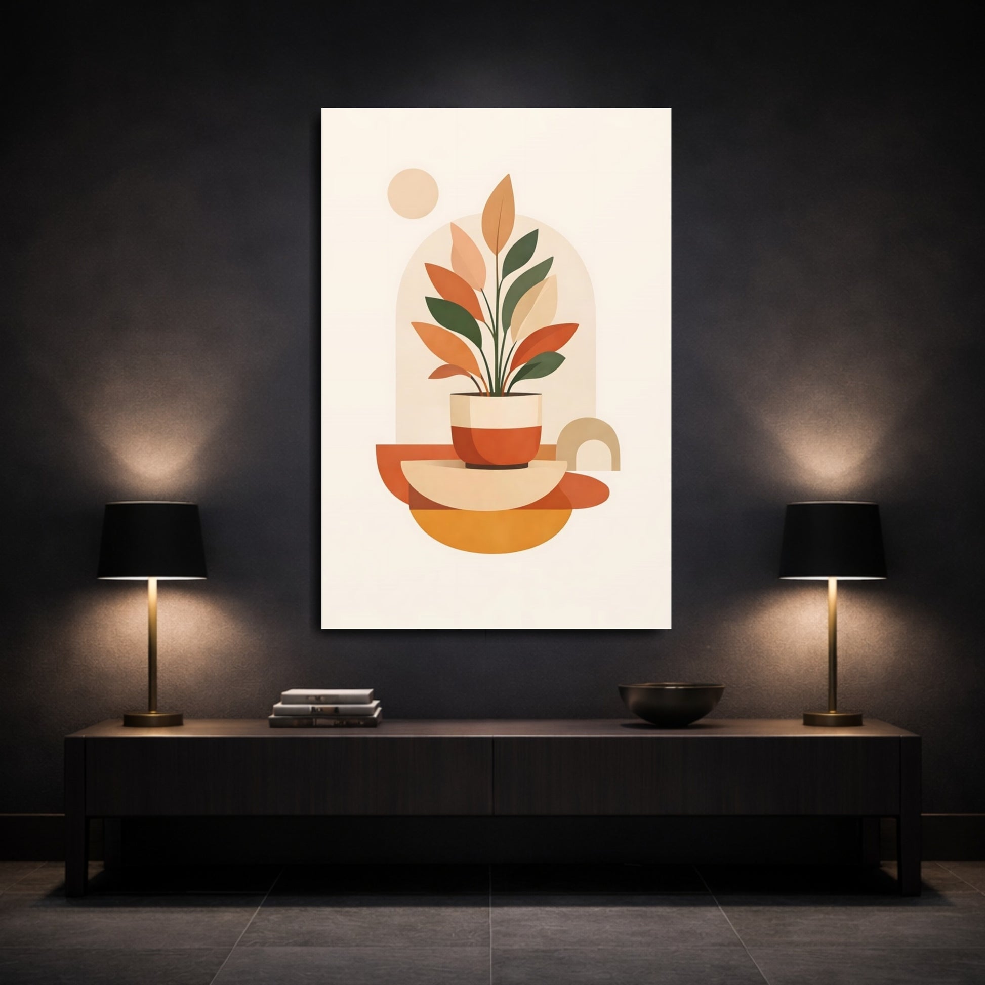 Mockup 2. Nature Potted Plant Earthy Tones Plant shown as stretched canvas wall art