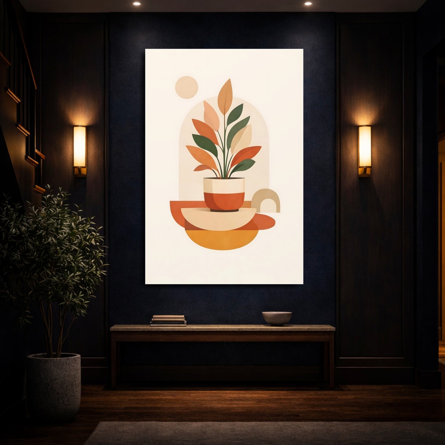 Mockup 3. Nature Potted Plant Earthy Tones Plant shown as stretched canvas wall art