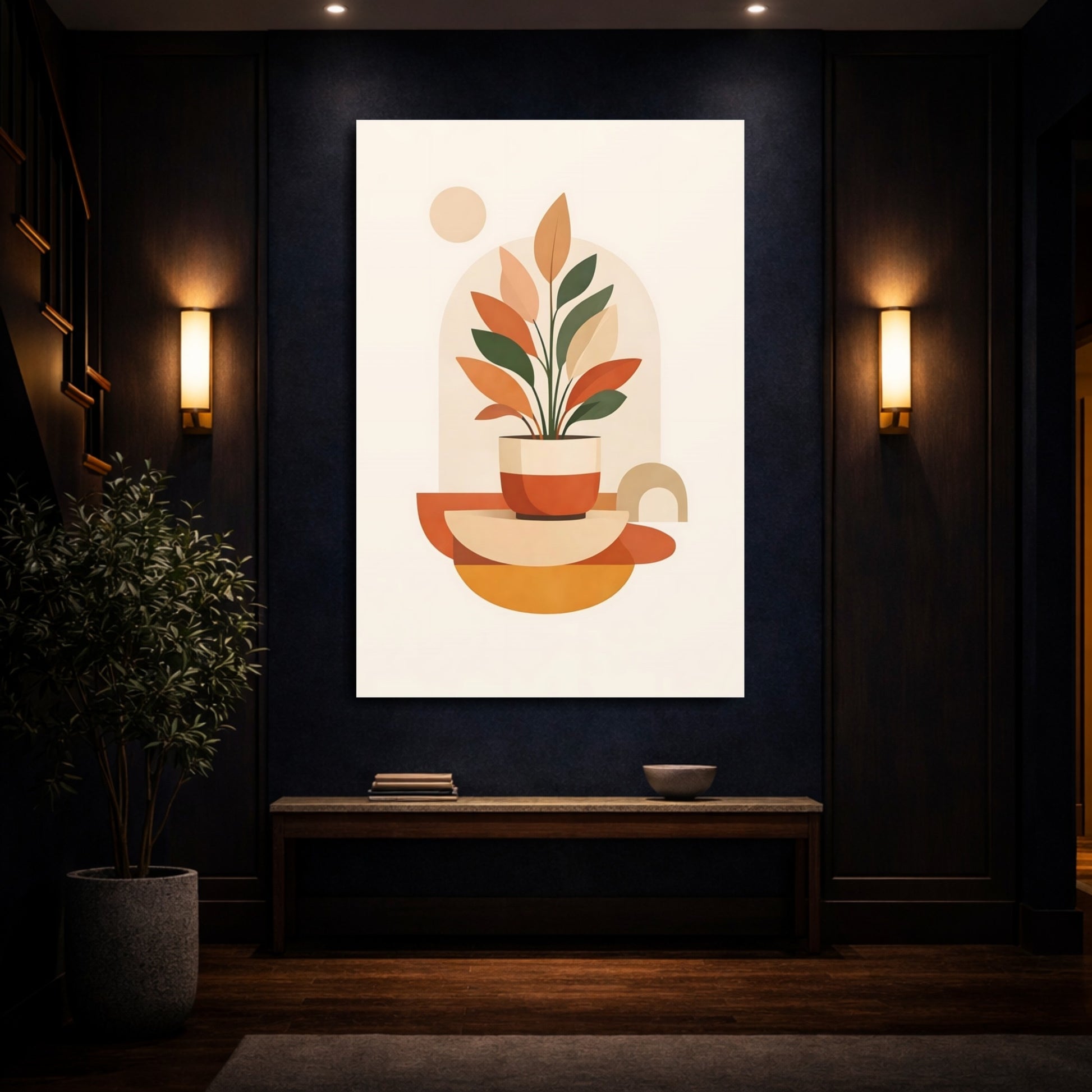 Mockup 3. Nature Potted Plant Earthy Tones Plant shown as stretched canvas wall art