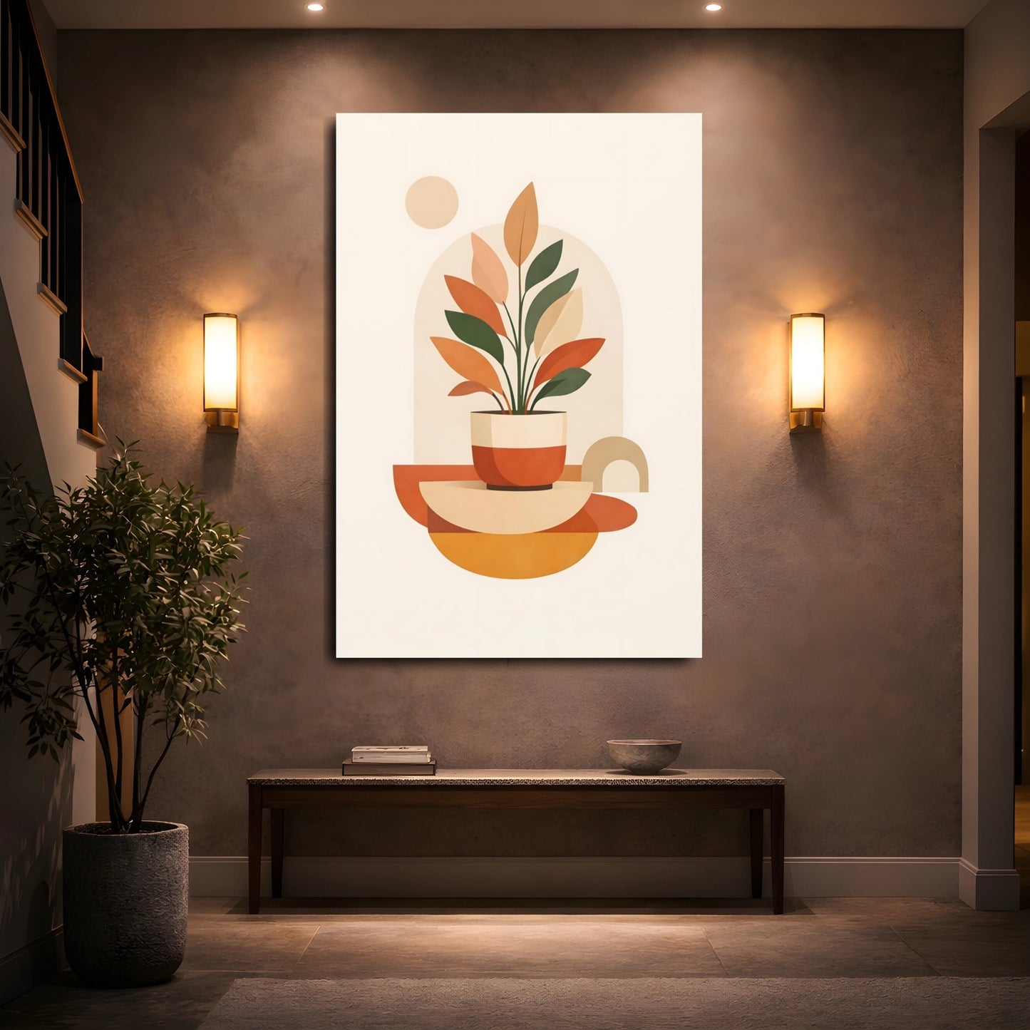 Mockup 4. Nature Potted Plant Earthy Tones Plant shown as stretched canvas wall art