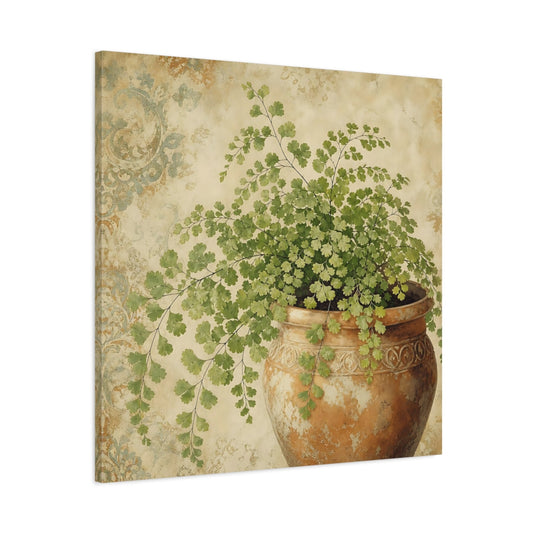 Main Mockup. Nature Potted Plant Green And Terracotta shown as stretched canvas wall art